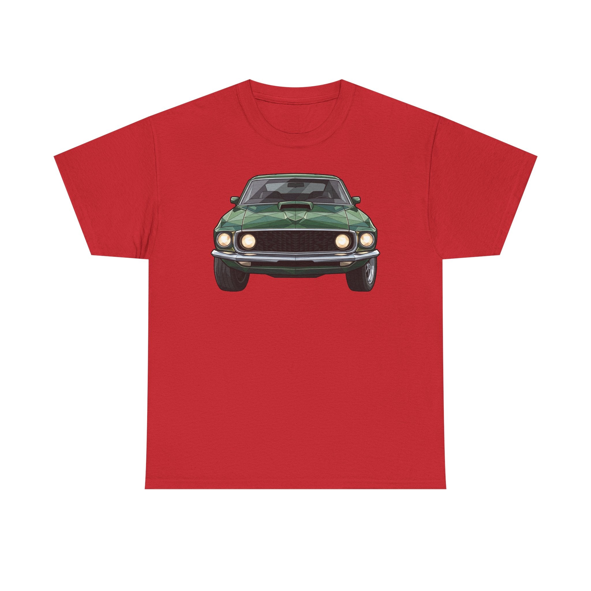 Green Classic Muscle Car T-Shirt | Vintage Mustang Front Back Illustration
