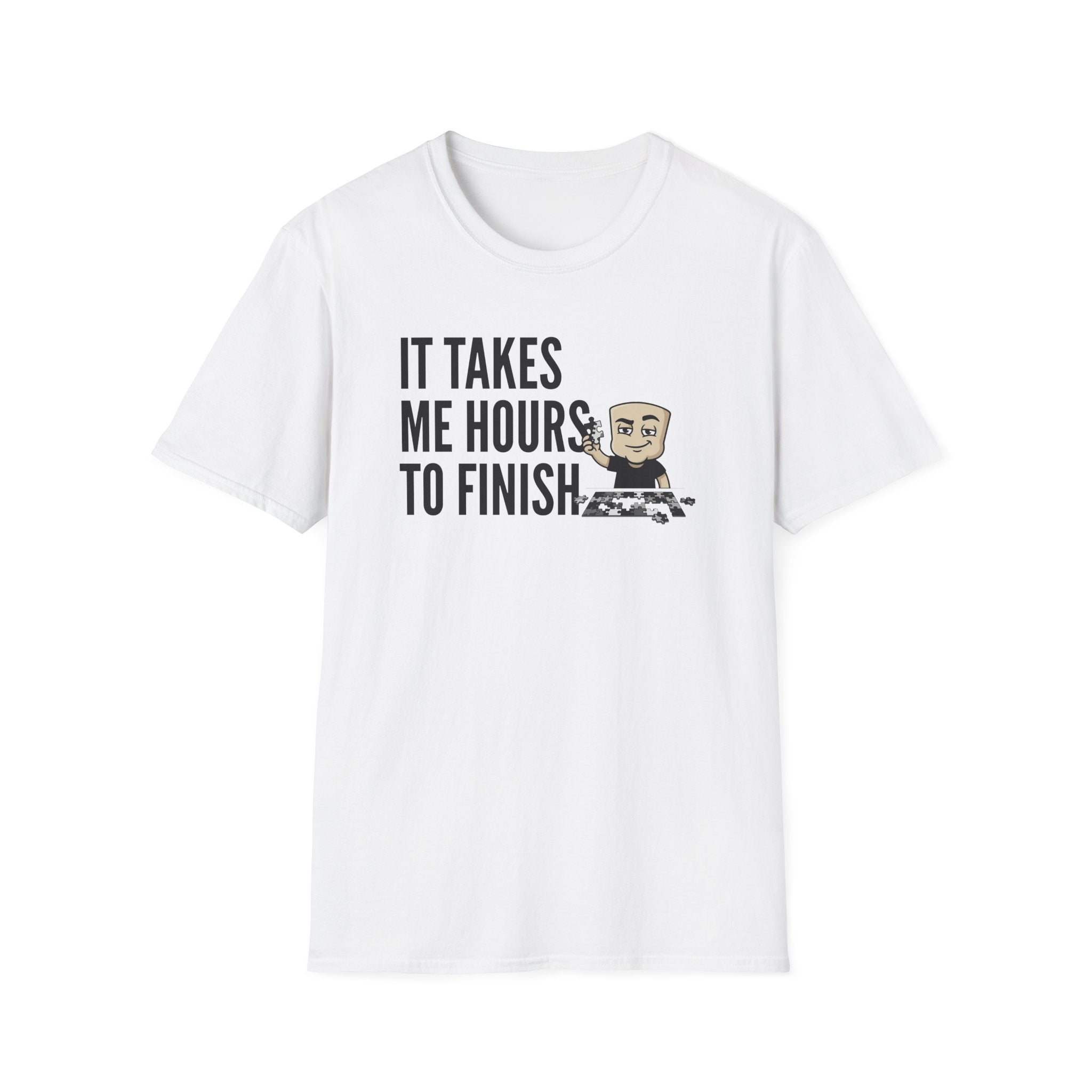 It Takes Me Hours to Finish T-Shirt, Funny Puzzle Lover Tee, Jigsaw Hobby Gift Shirt, Sarcastic Adult Humor Tee for Men & Women
