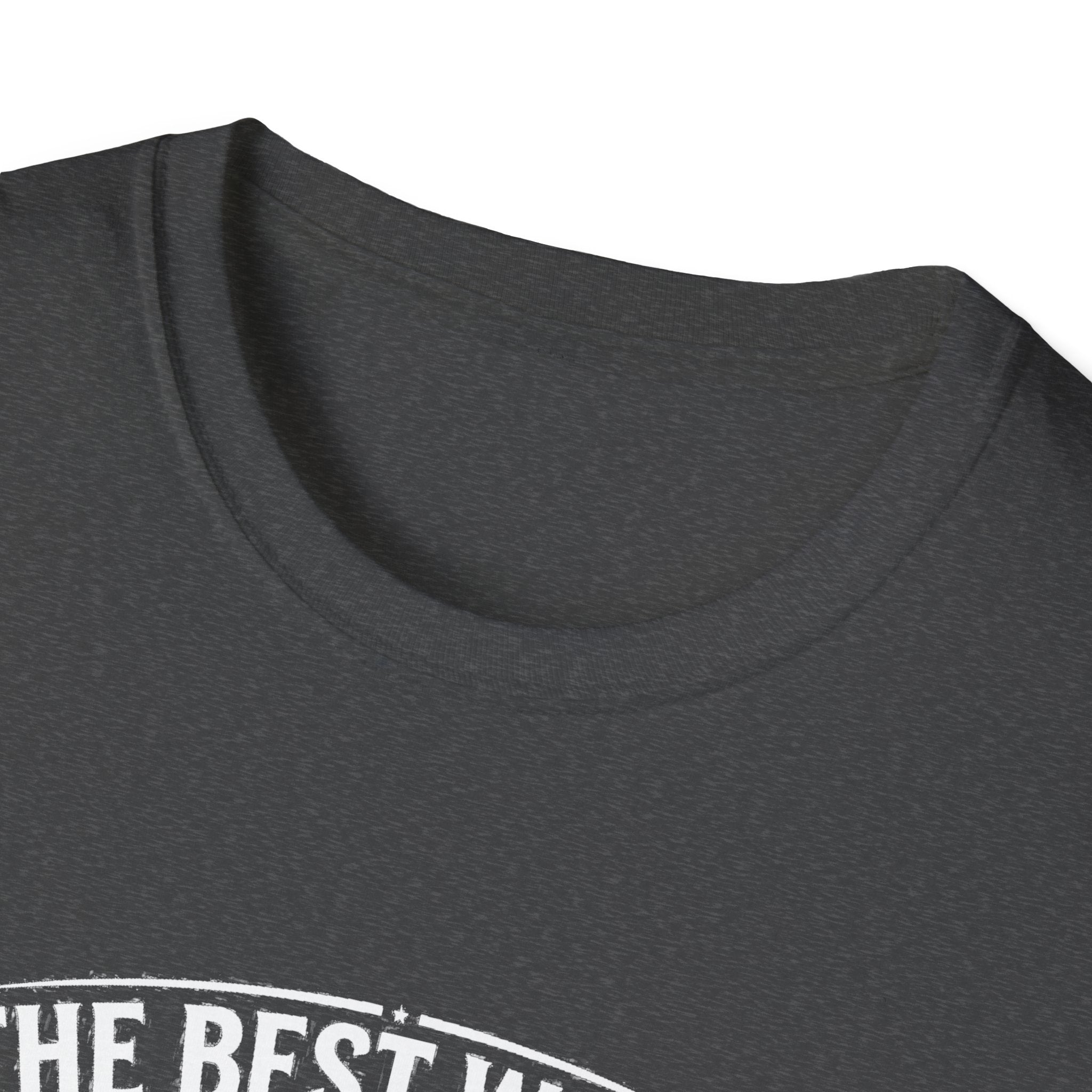 Dark heather T-shirt neckline close-up, crew neck