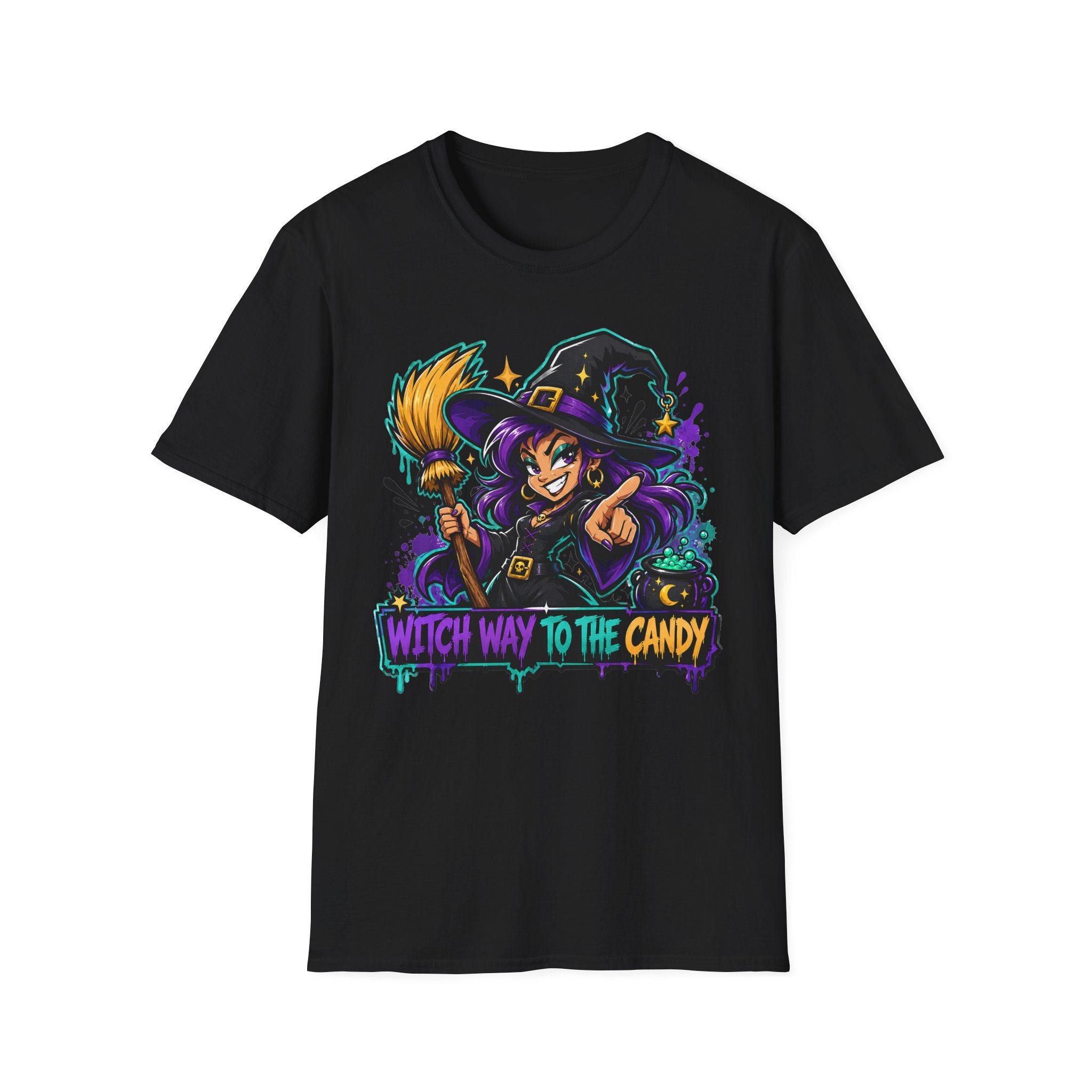 Witch Way To The Candy T-Shirt | Funny Halloween Witch Graphic Tee | Spooky Season Gift | Trick or Treat Shirt