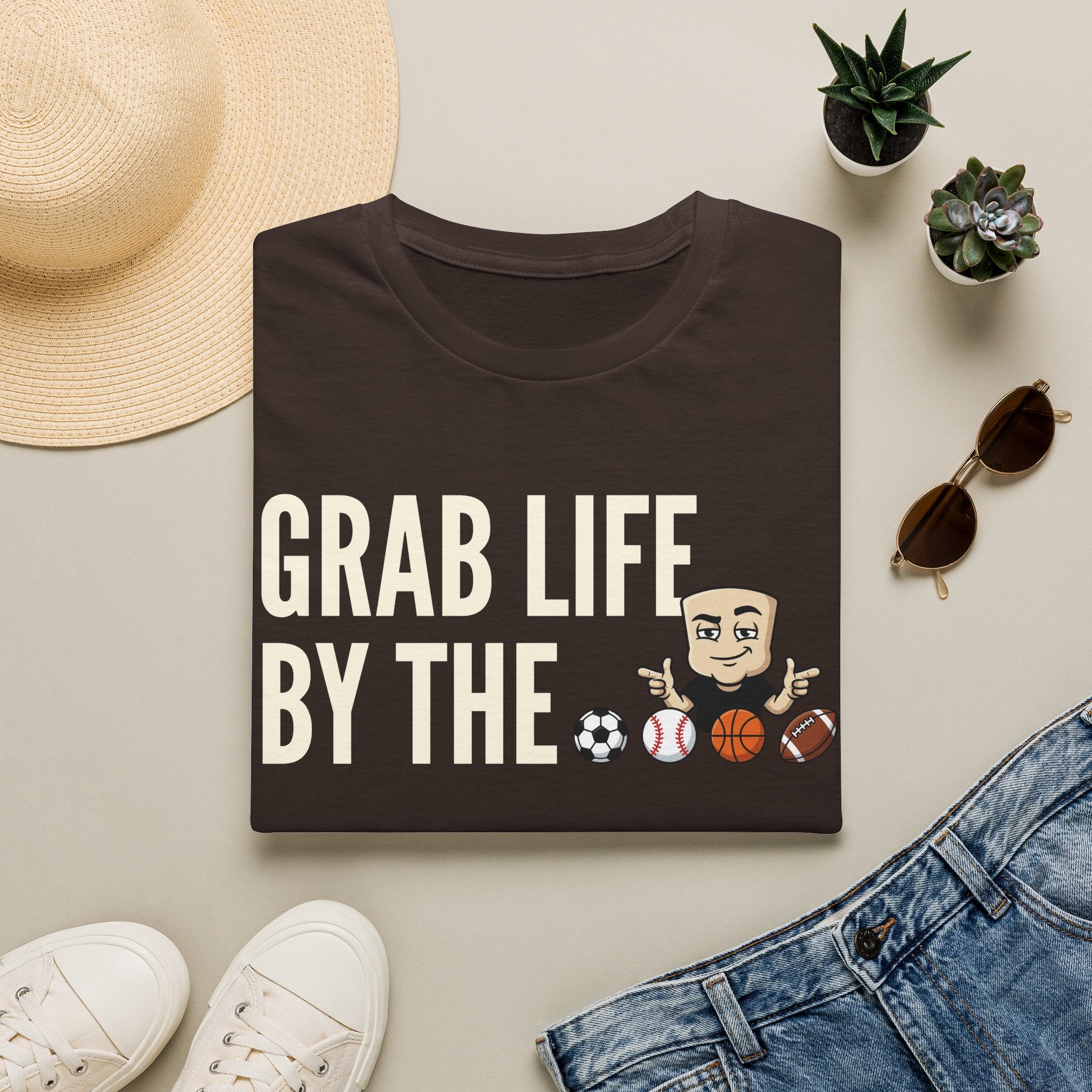 Grab Life By The Balls T-Shirt | Funny Sports Ball Tee | Motivational Gym Coach Humor Gift
