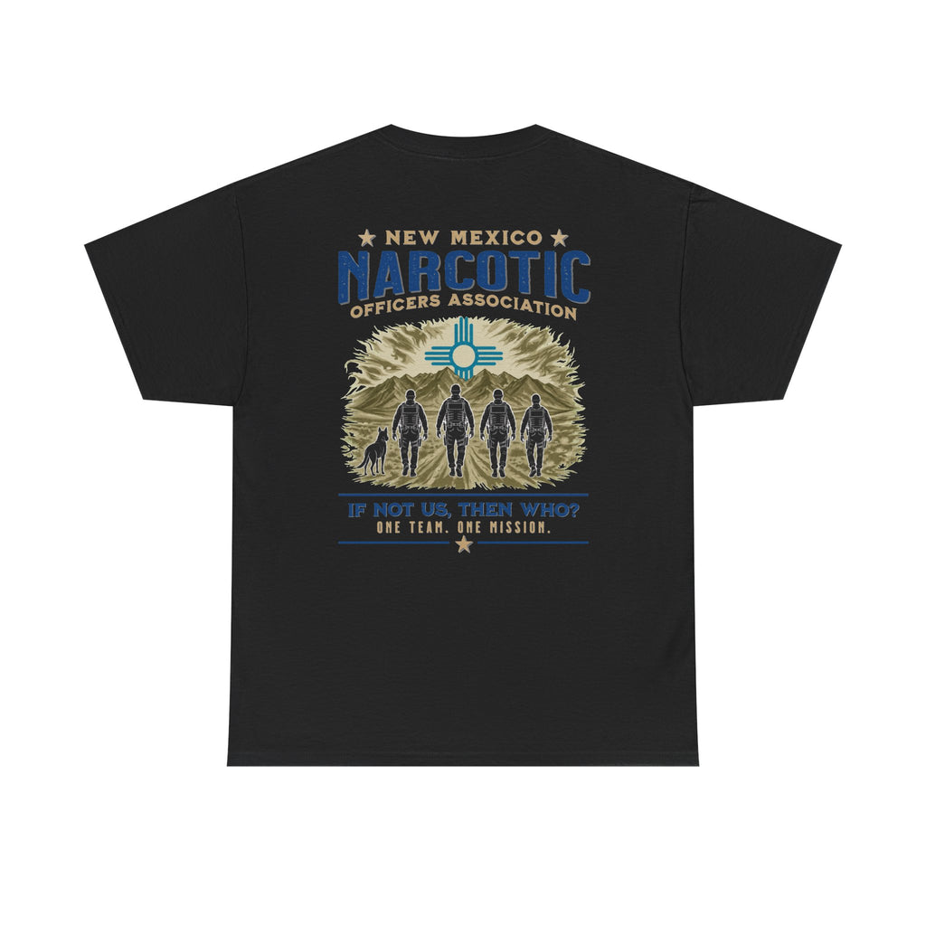 Black crewneck tee with large New Mexico Narcotic Officers Association front graphic