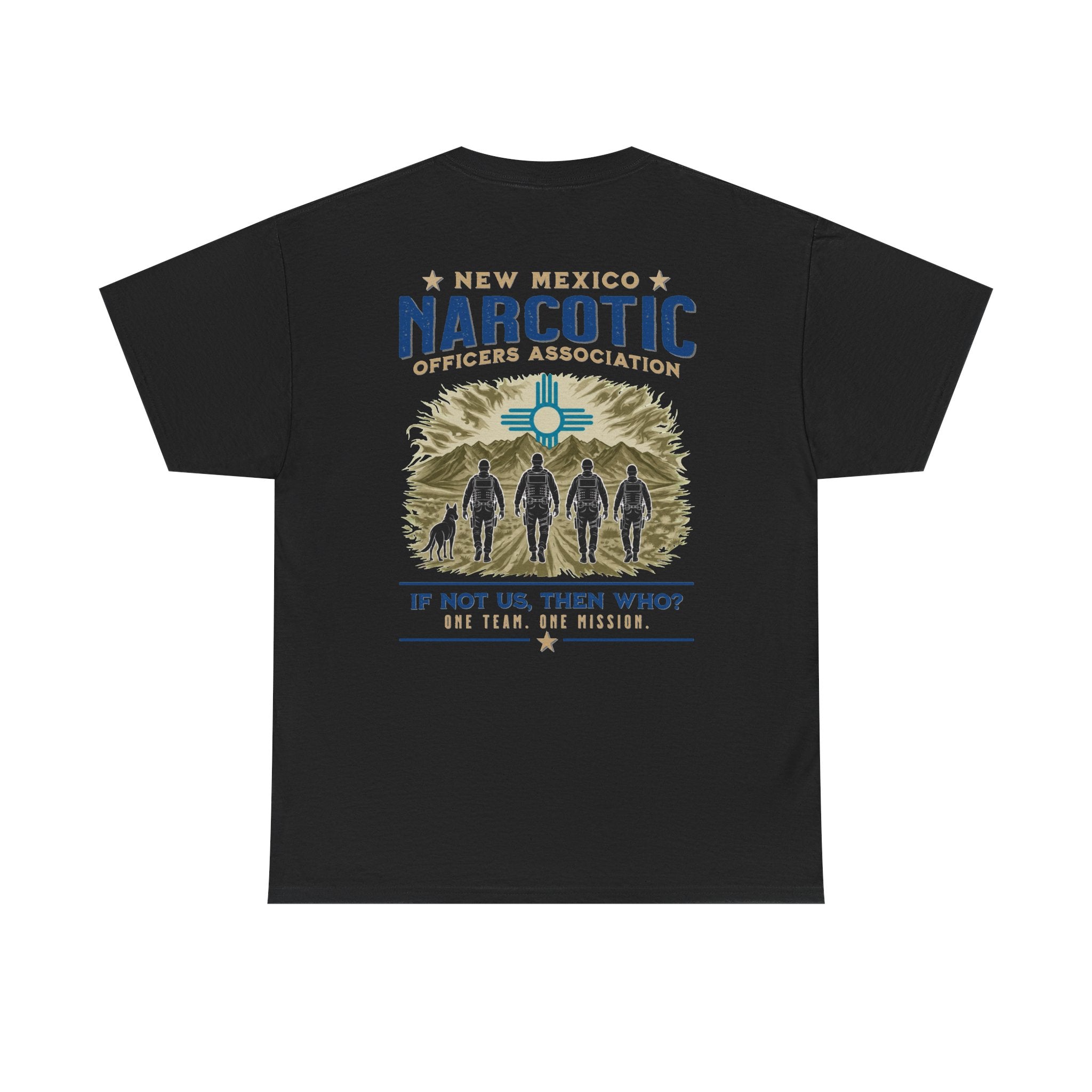 Black crewneck tee with large New Mexico Narcotic Officers Association front graphic