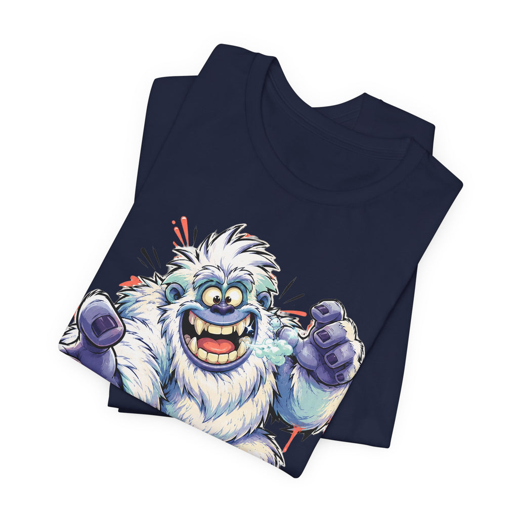 Playful Yeti Monster T-Shirt | Cartoon Sasquatch Tee, Snow Creature Illustration, Fun Unisex Gift