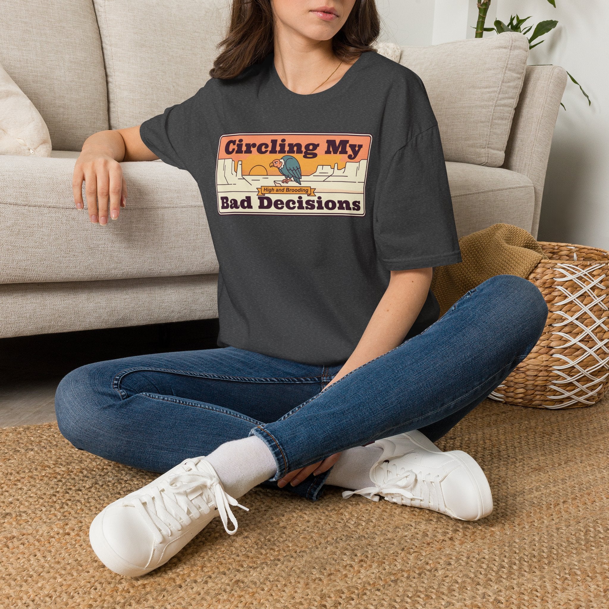 Funny Vulture T-Shirt | Circling My Bad Decisions Retro Desert Graphic Tee | Sarcastic Gift
