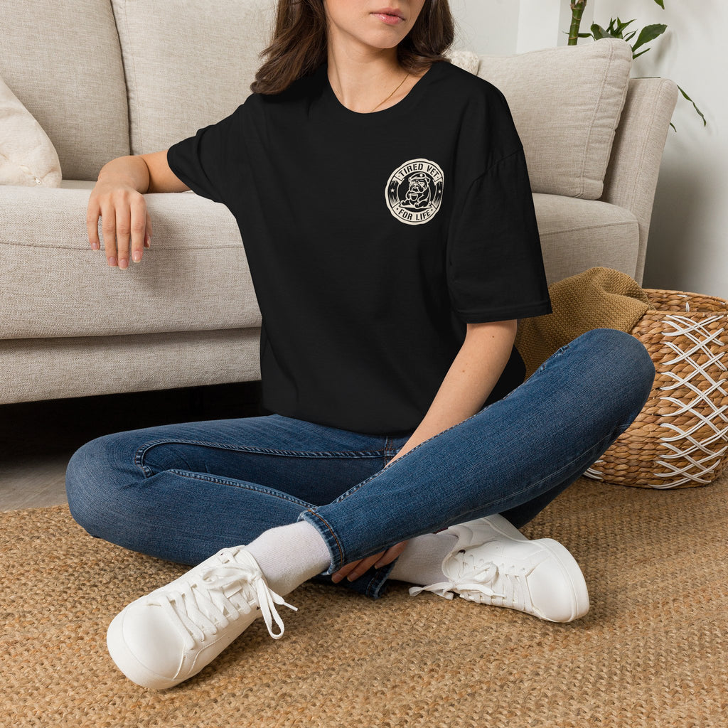 Funny Military Chow Hall Graphic T-Shirt Vintage Back Print with Faded Circle Chest Logo Unisex Tee