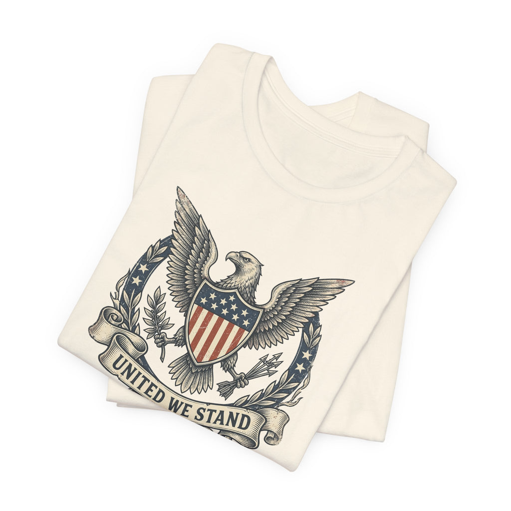 American Eagle Shield United We Stand T-Shirt | Patriotic USA Flag Crest Graphic Tee