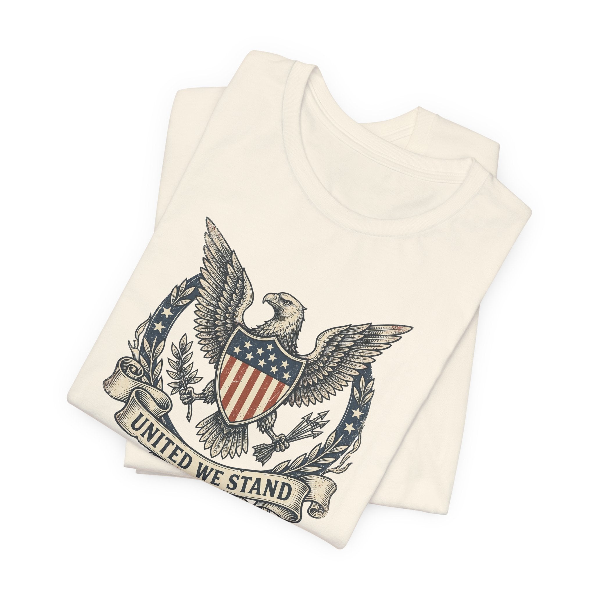 American Eagle Shield United We Stand T-Shirt | Patriotic USA Flag Crest Graphic Tee