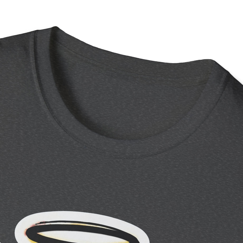 Graffiti Angel Smiley T-Shirt collar and neckline, dark heather