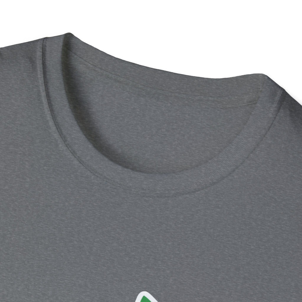 Virginia state T‑shirt neckline close-up, dark heather grey crew neck
