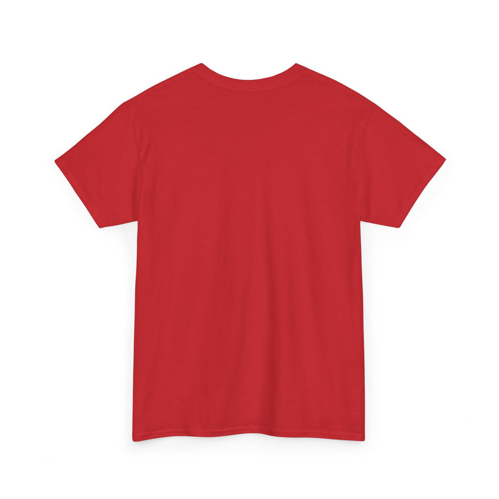 Red T-shirt back view, plain crew neck