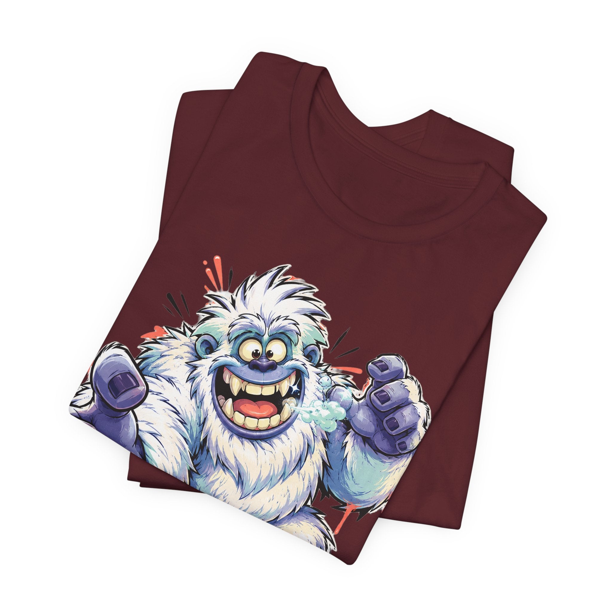 Playful Yeti Monster T-Shirt | Cartoon Sasquatch Tee, Snow Creature Illustration, Fun Unisex Gift