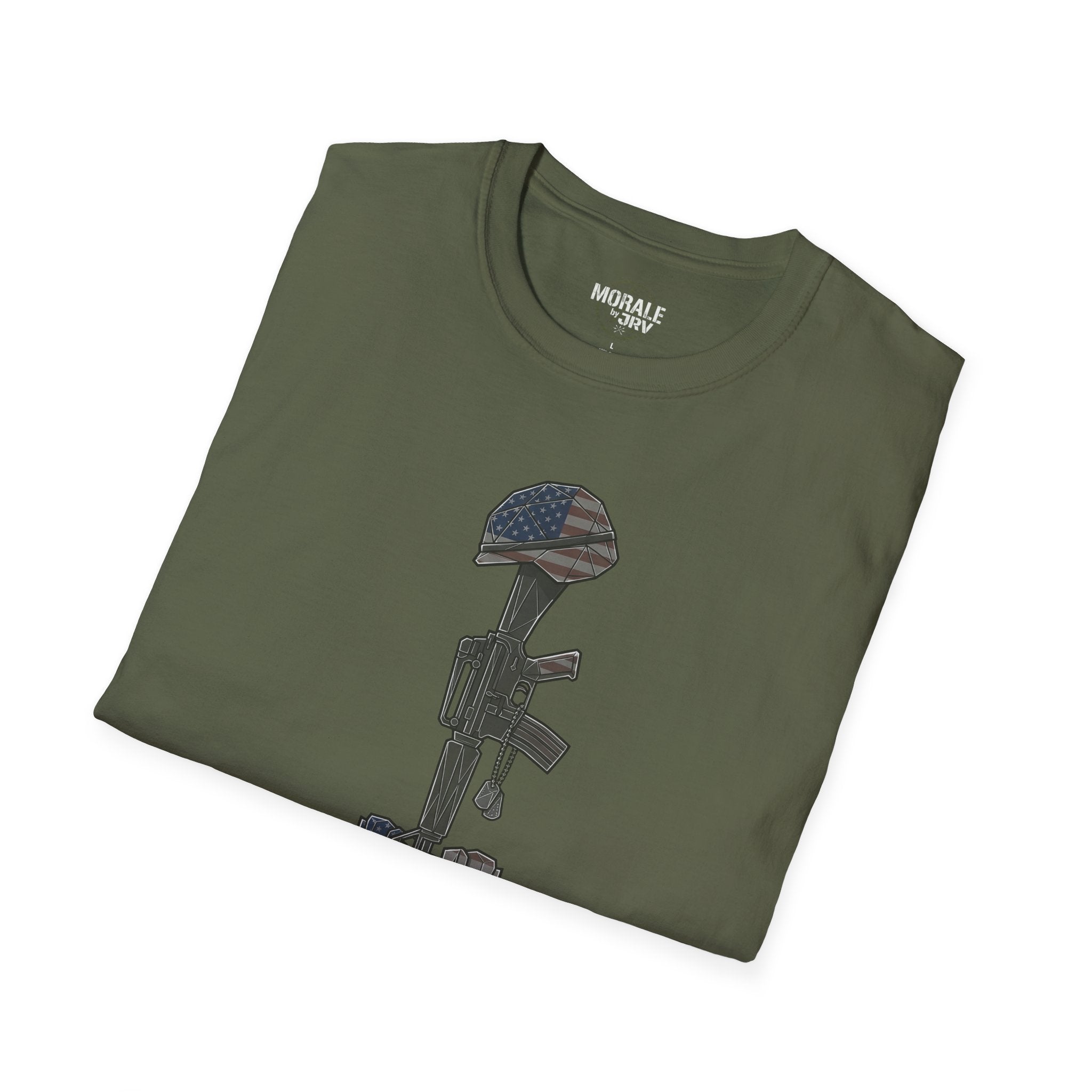 Military green t-shirt with large patriotic rifle graphic