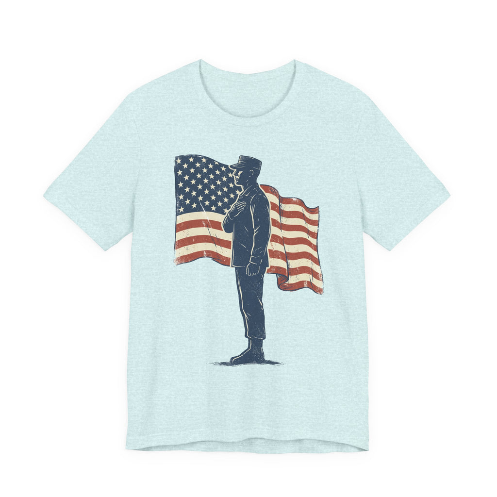 Saluting Soldier with American Flag T-Shirt | Patriotic Military Tee
