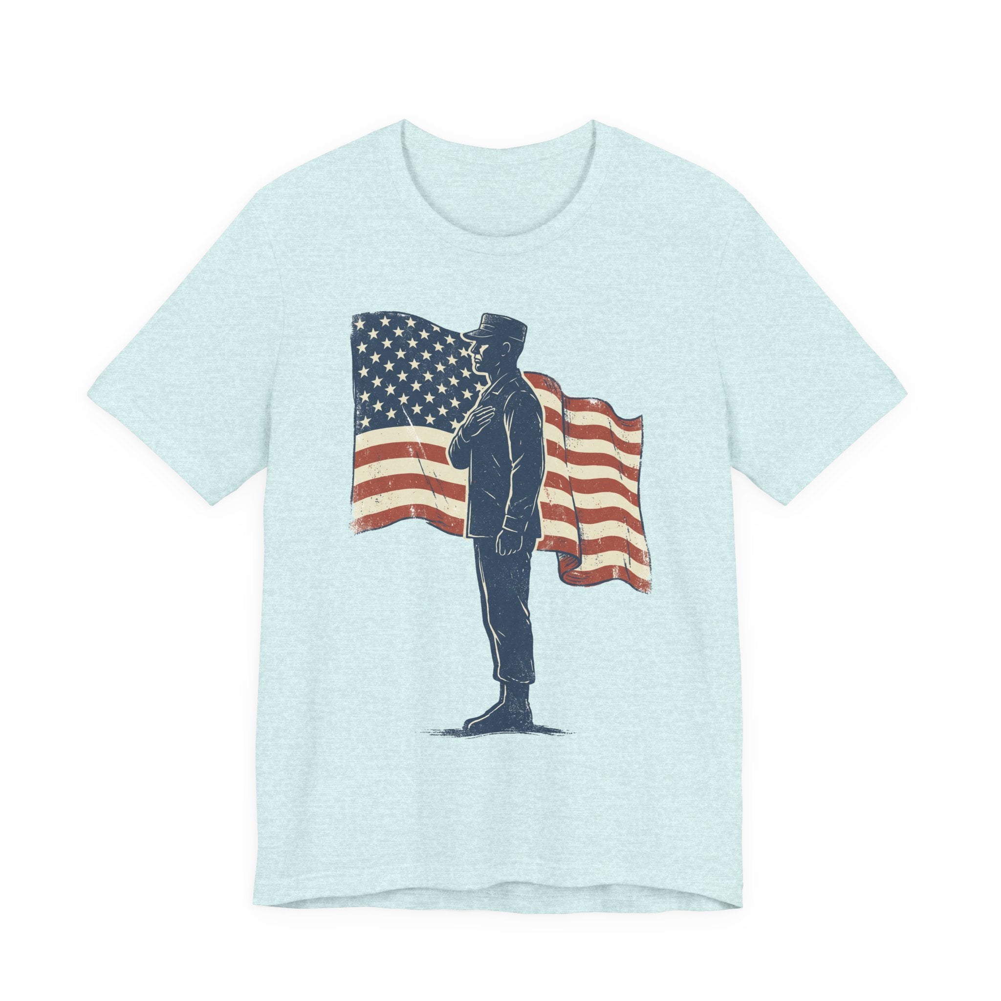 Saluting Soldier with American Flag T-Shirt | Patriotic Military Tee