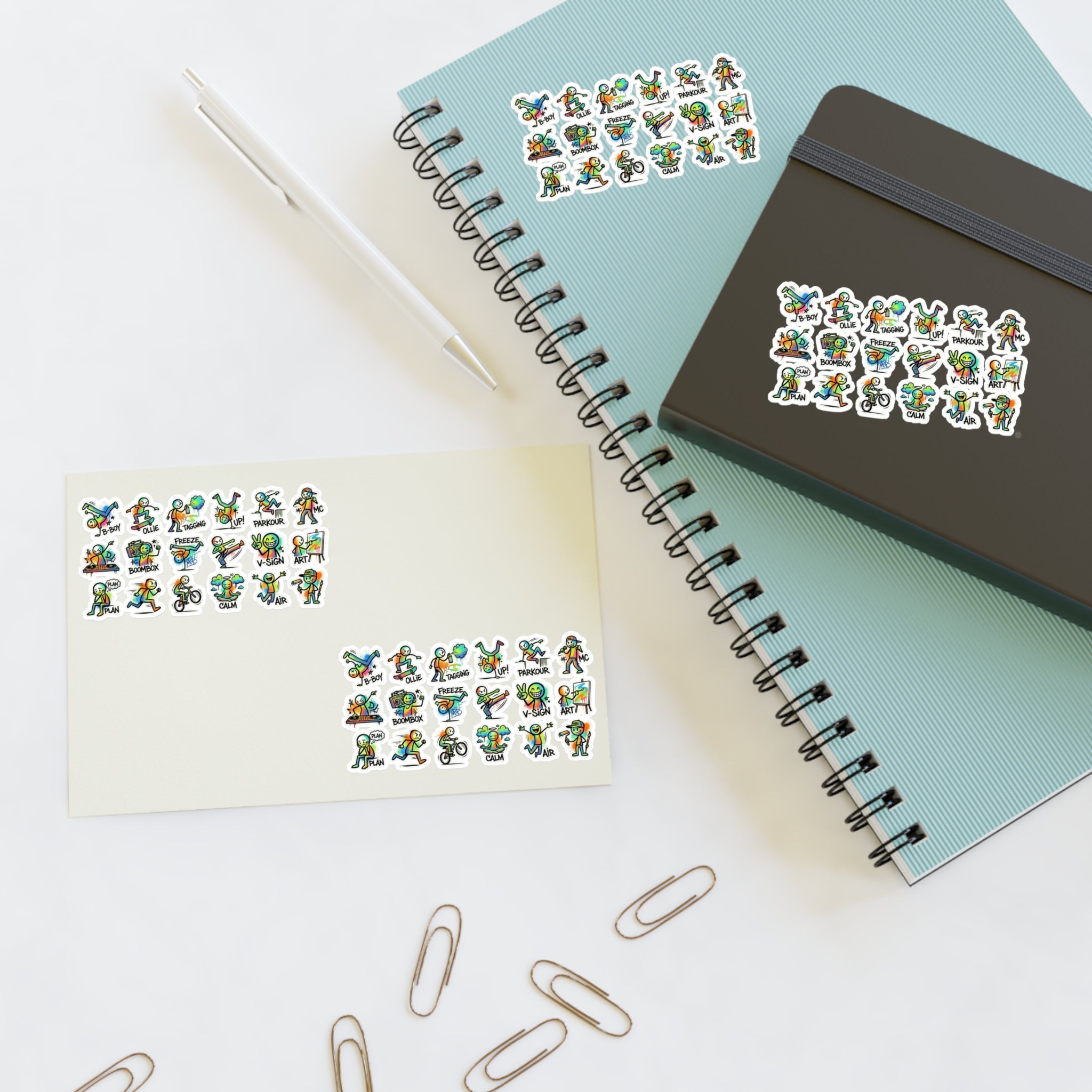 Mini Activity character sticker sheet with die-cut exercise icons on planner pages