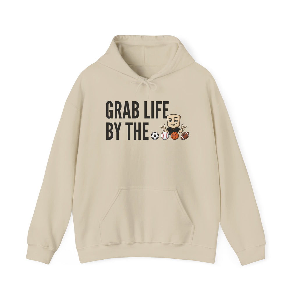Grab Life By The Balls Hoodie | Funny Sports Ball Graphic Adult Humor Sweatshirt Gift