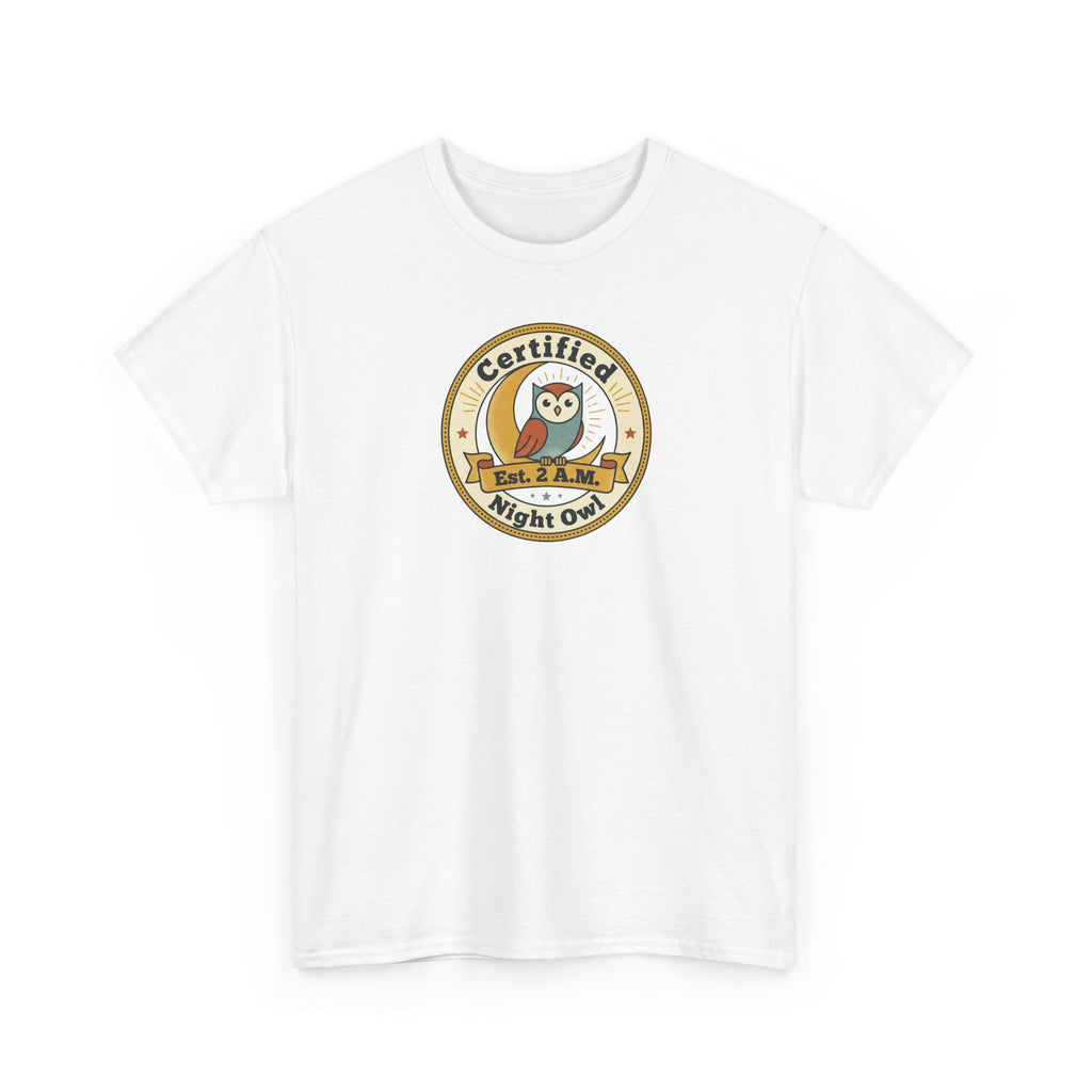 Certified Night Owl T-Shirt | Funny Night Owl Tee | Retro Owl Badge Shirt | Gift for Night Owls