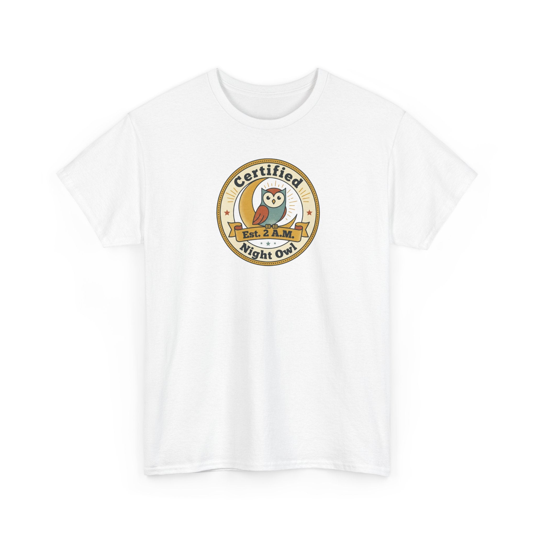 Certified Night Owl T-Shirt | Funny Night Owl Tee | Retro Owl Badge Shirt | Gift for Night Owls