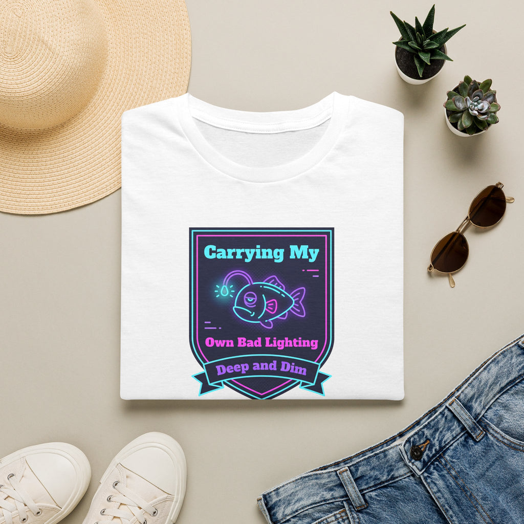 Funny Anglerfish T-Shirt | Carrying My Own Bad Lighting Deep Sea Neon Graphic Tee | Ocean Gift