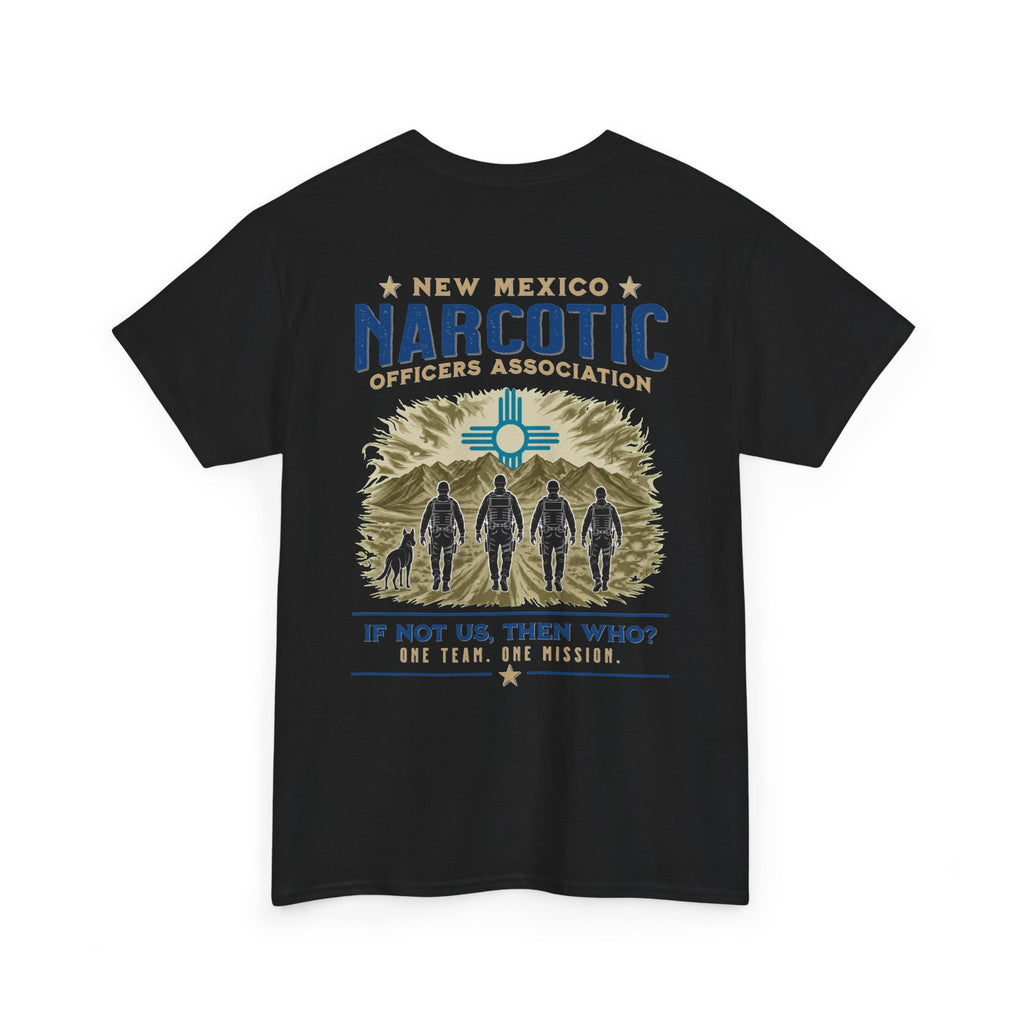 Black crewneck tee with large New Mexico Narcotic Officers Association front graphic