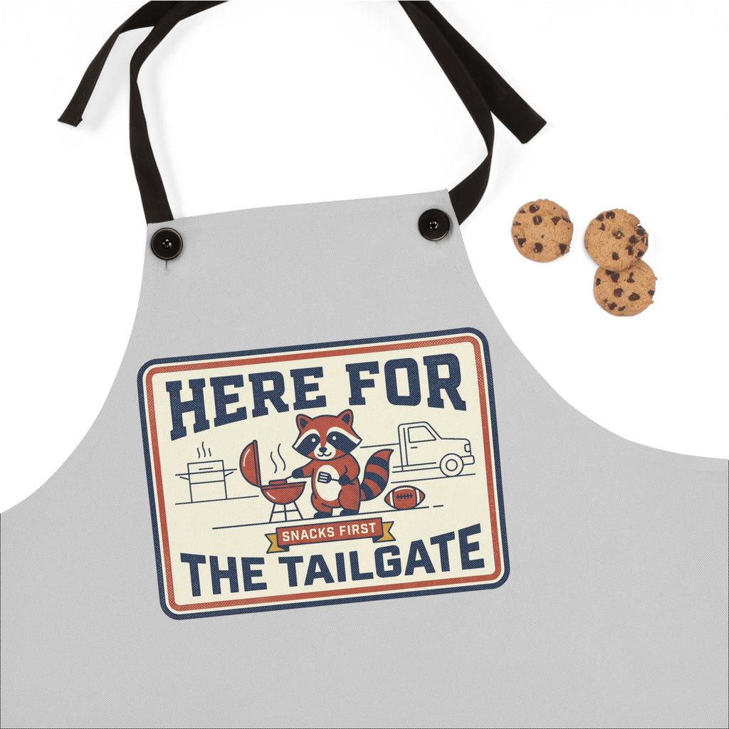 Here For The Tailgate Apron | Funny Raccoon BBQ Grilling Apron | Tailgating Kitchen Apron | Cute Cooking Gift Apron