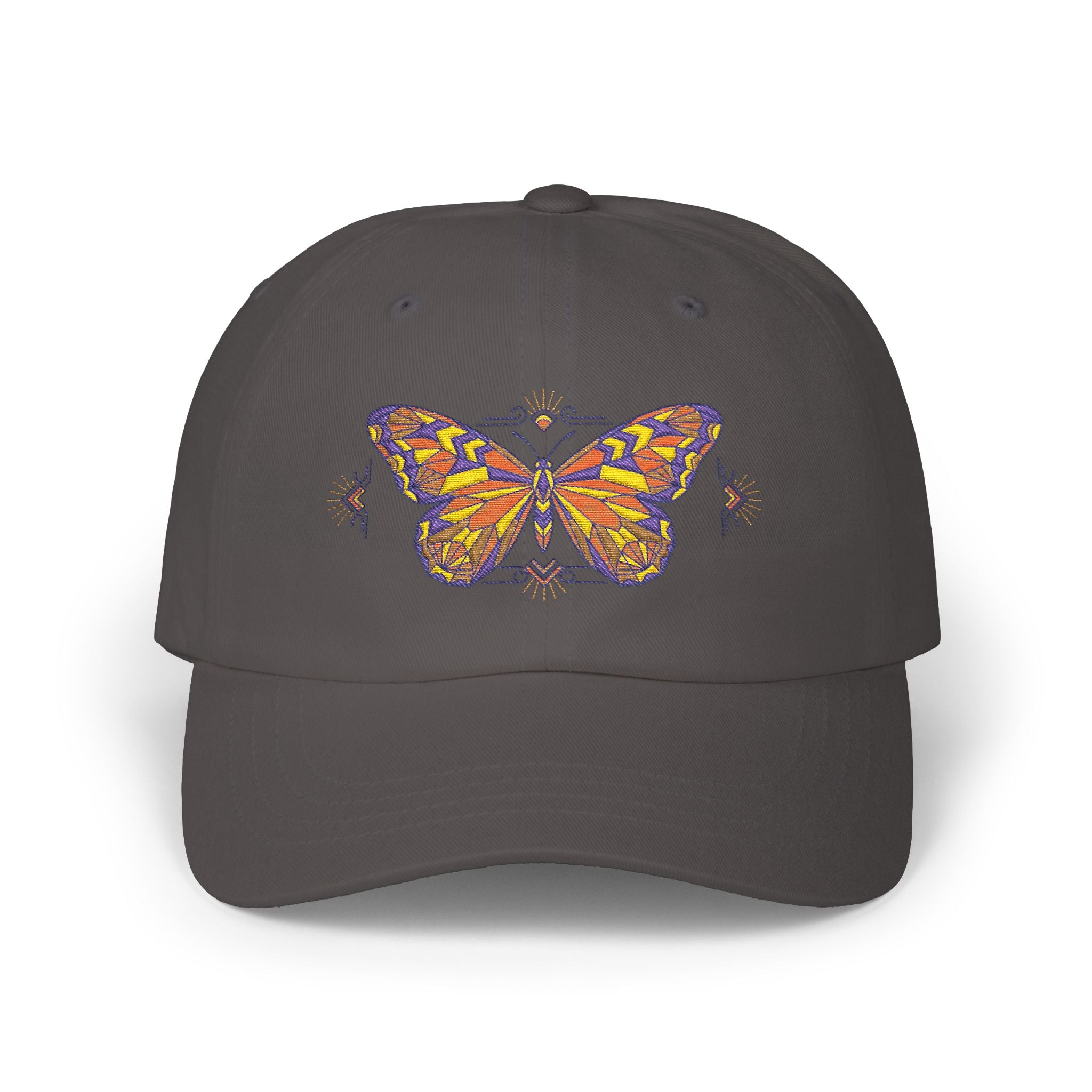 Butterfly Embroidered Dad Cap — Colorful Mosaic Moth Baseball Hat