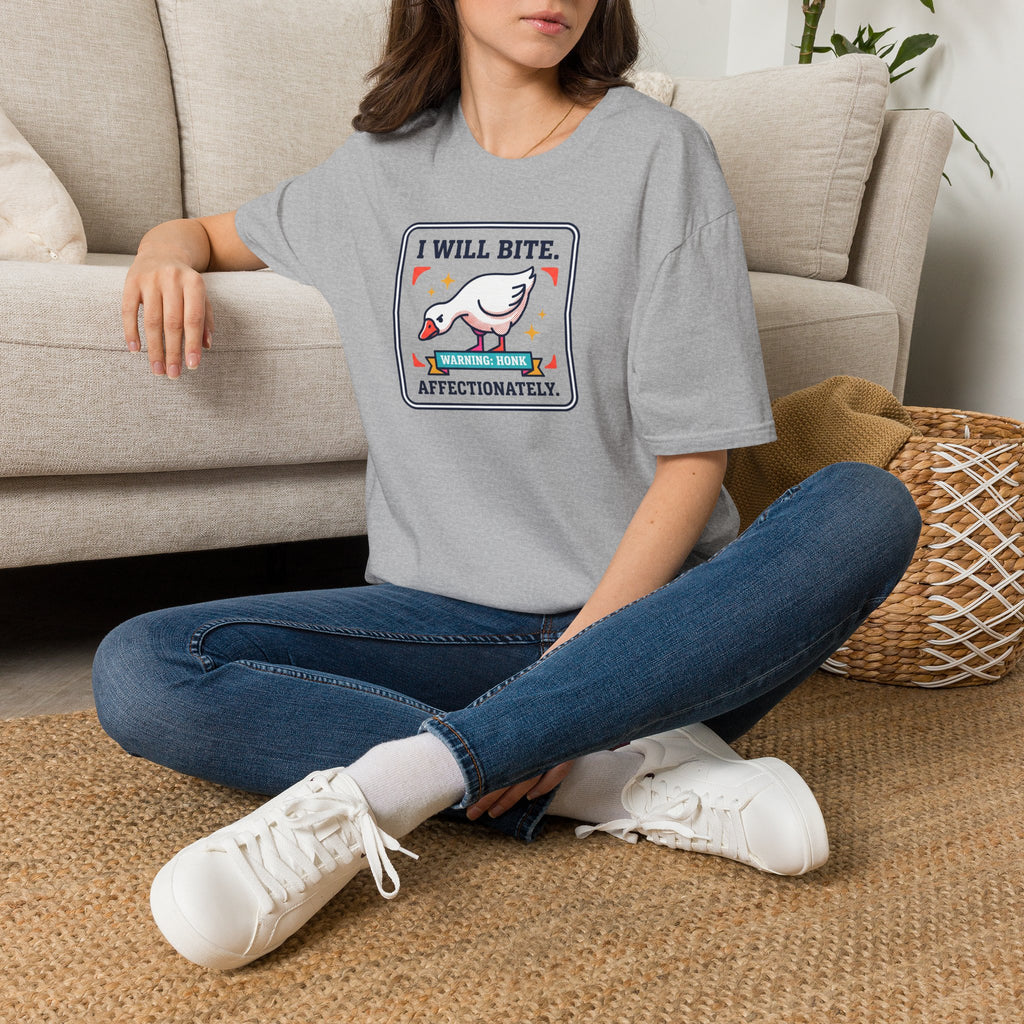 Funny Goose T-Shirt | I Will Bite Honking Goose Warning Graphic Tee | Funny Goose Lover Gift