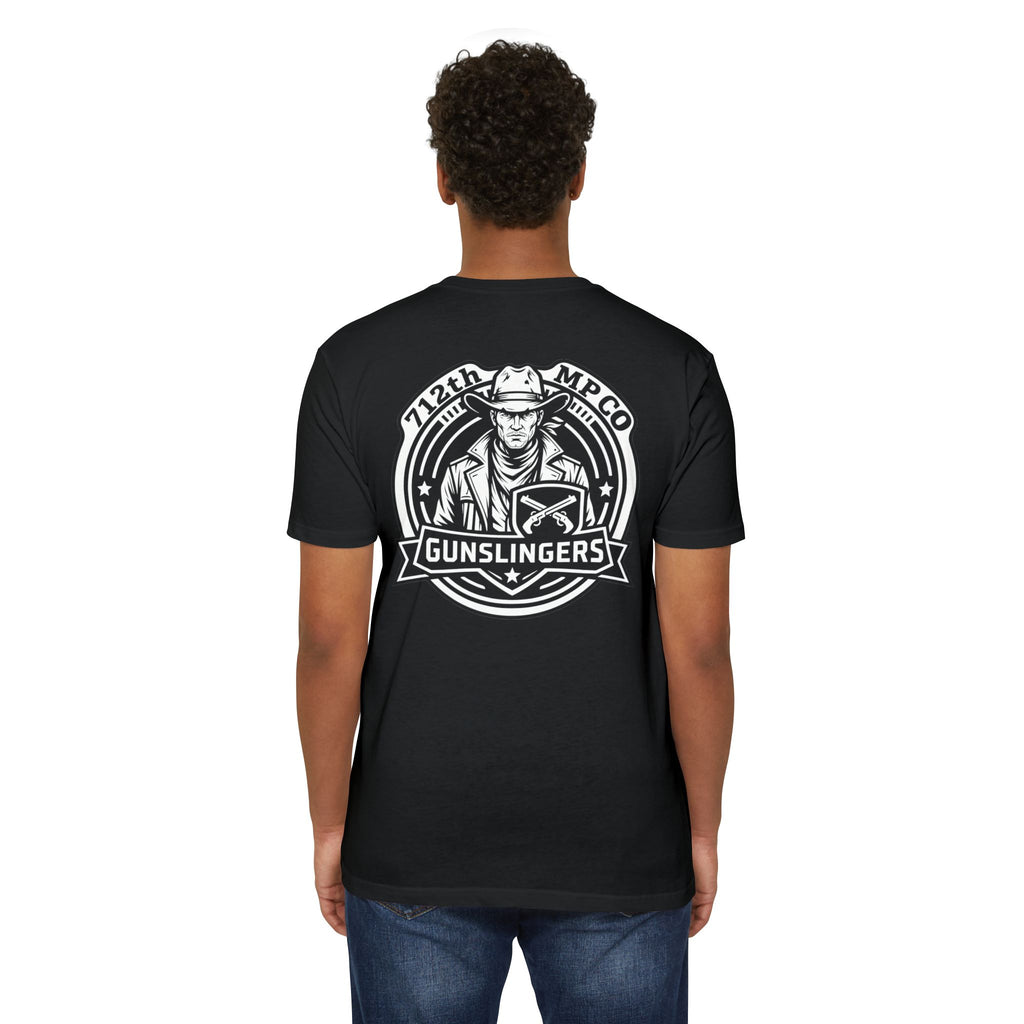 Black T-shirt with large Gunslingers emblem graphic on back