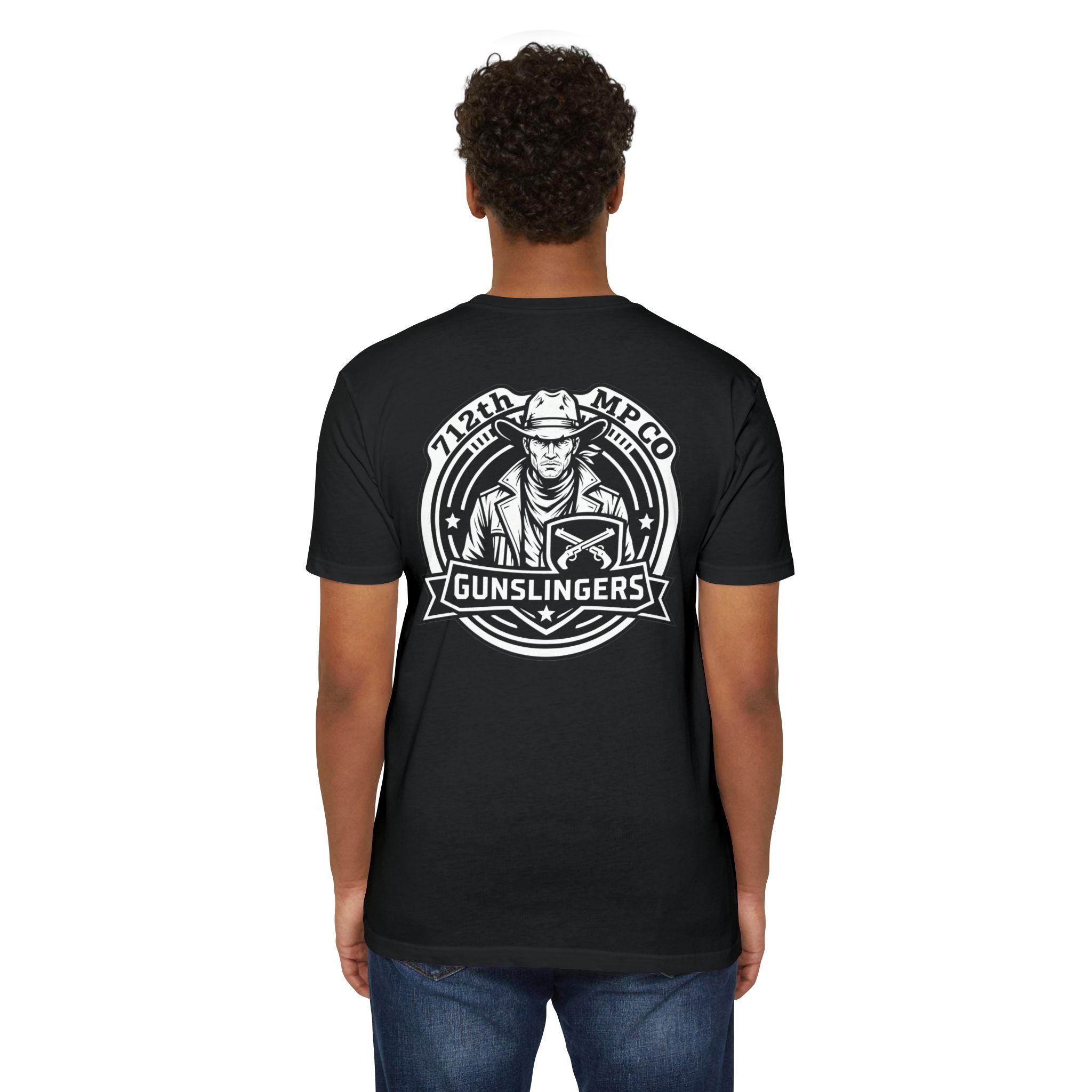 Black T-shirt with large Gunslingers emblem graphic on back