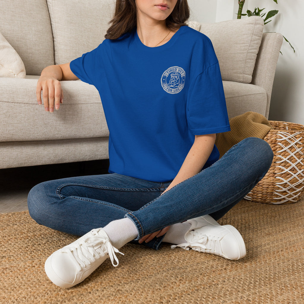 Retired Veteran Graphic T-Shirt with Cardinal Bird Back Print and Military Chest Emblem Unisex Tee