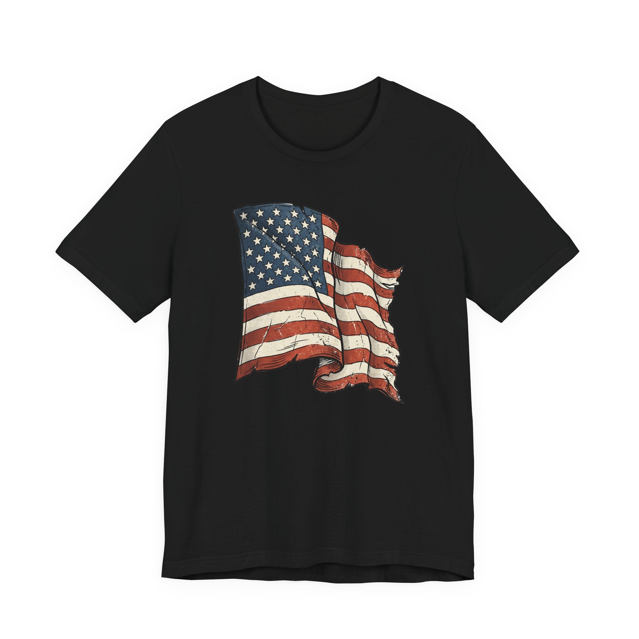 Vintage Waving American Flag T-Shirt | USA Stars Stripes Distressed Patriotic Graphic Tee