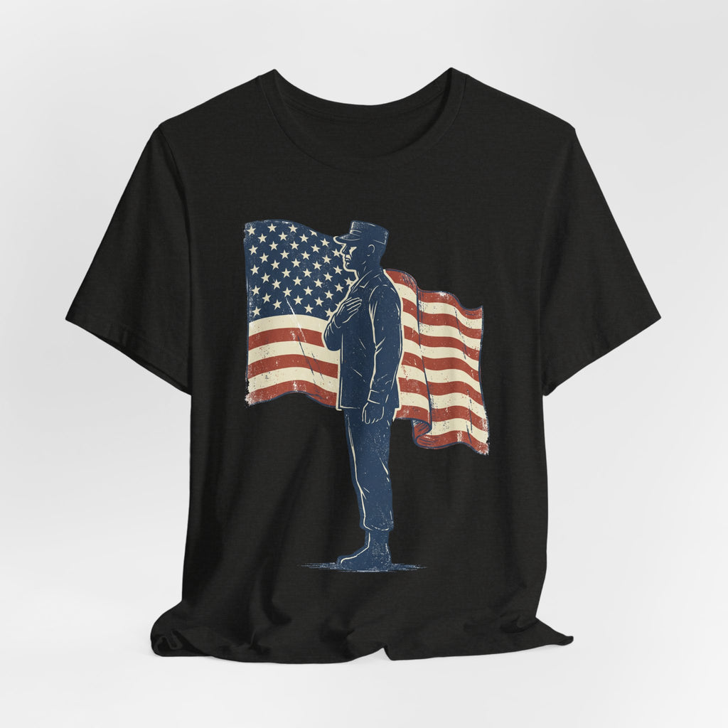 Saluting Soldier with American Flag T-Shirt | Patriotic Military Tee
