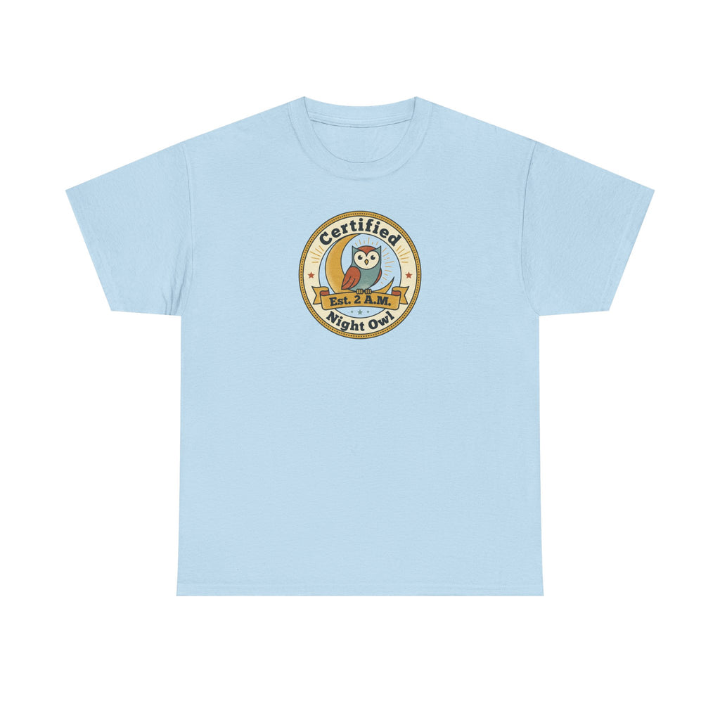 Certified Night Owl T-Shirt | Funny Night Owl Tee | Retro Owl Badge Shirt | Gift for Night Owls