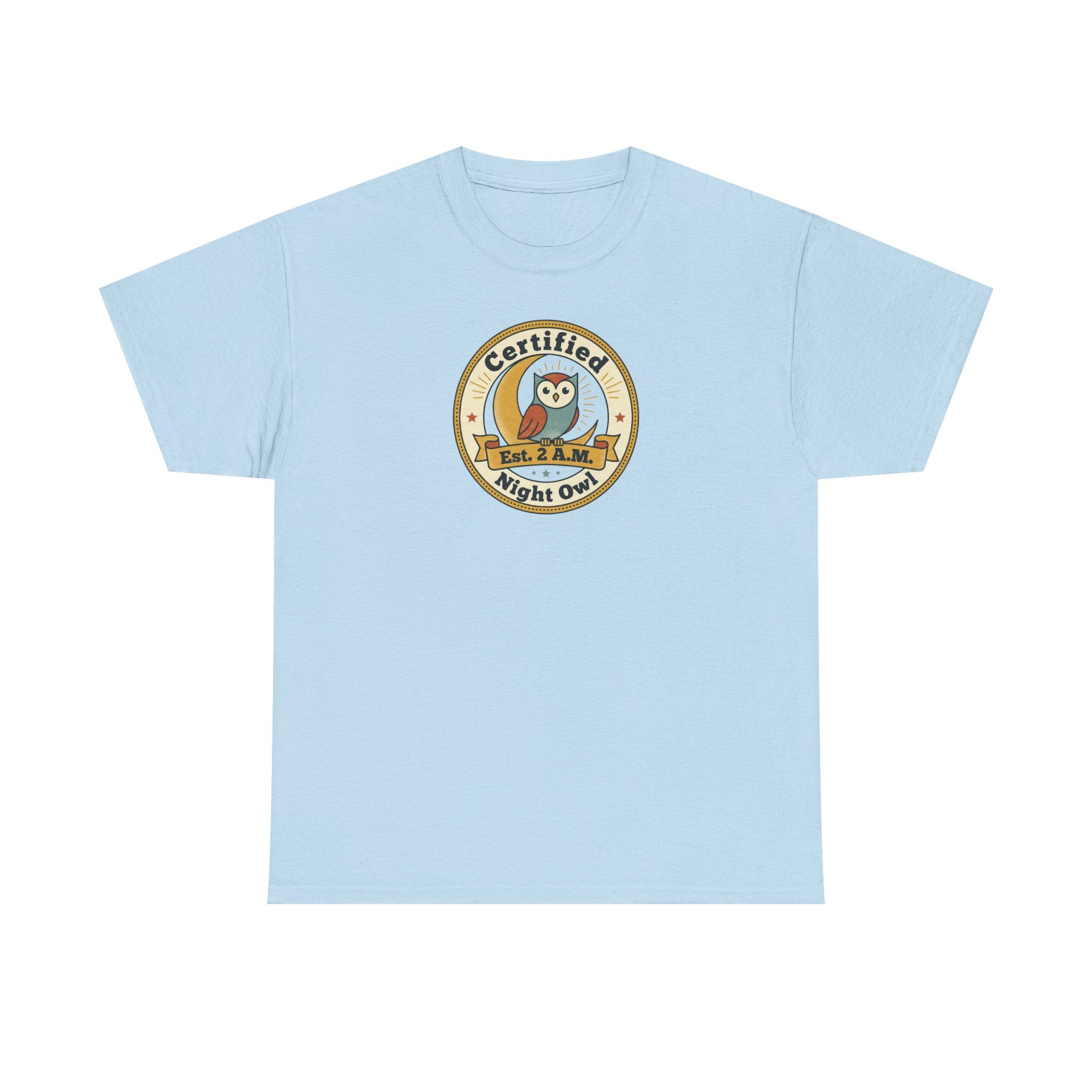 Certified Night Owl T-Shirt | Funny Night Owl Tee | Retro Owl Badge Shirt | Gift for Night Owls