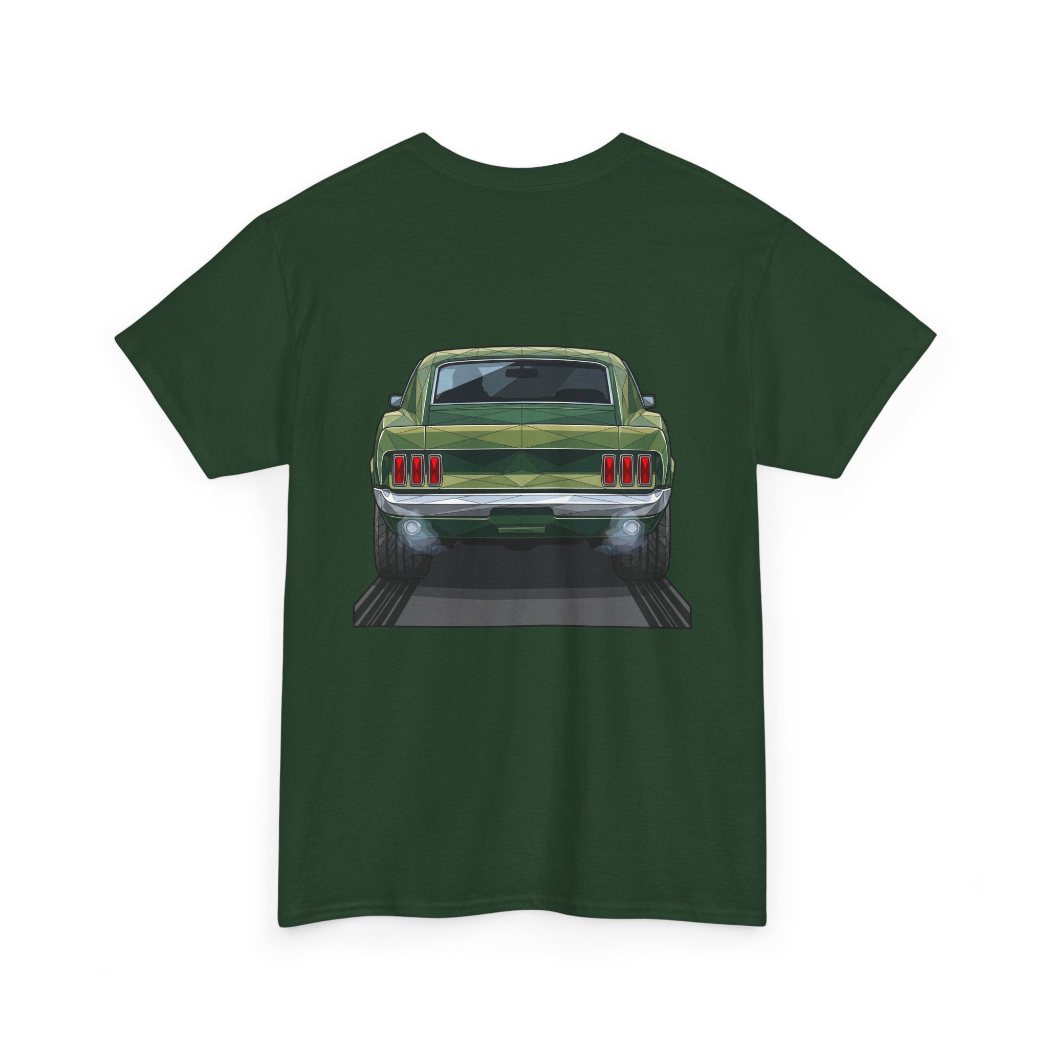 Green Classic Muscle Car T-Shirt | Vintage Mustang Front Back Illustration
