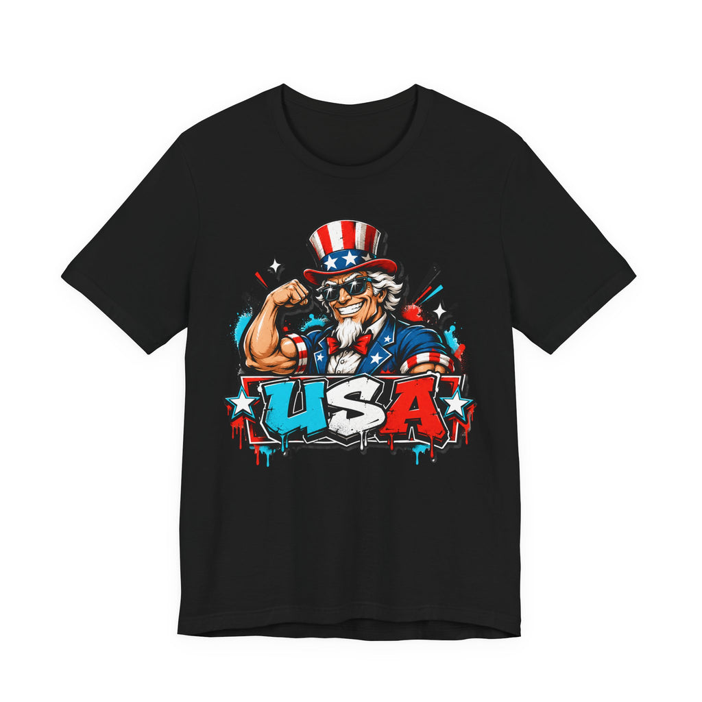 Patriotic Uncle Sam Muscle USA T-Shirt | 4th of July American Flag Graphic Tee