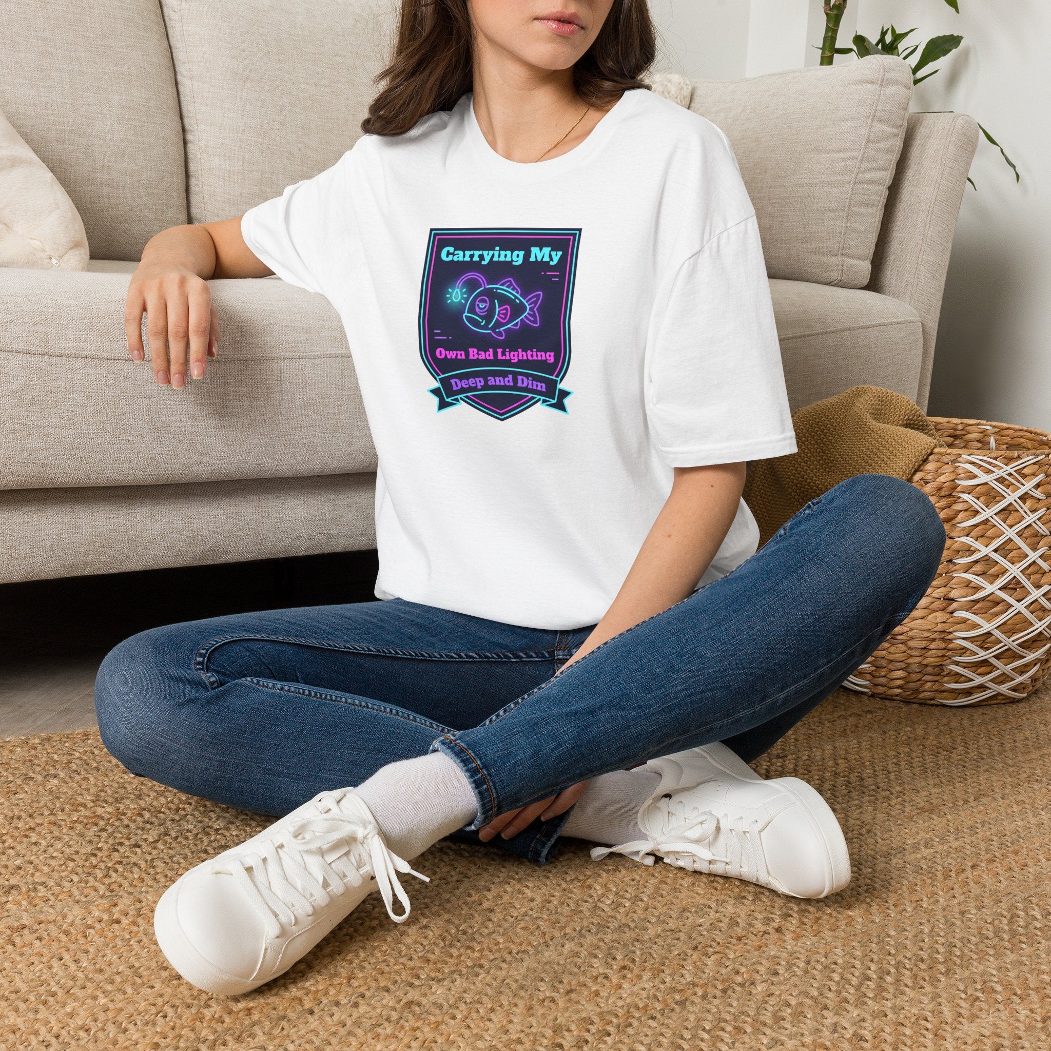 Funny Anglerfish T-Shirt | Carrying My Own Bad Lighting Deep Sea Neon Graphic Tee | Ocean Gift