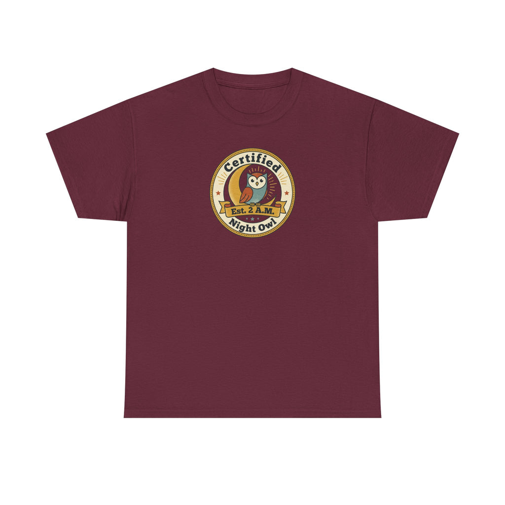 Certified Night Owl T-Shirt | Funny Night Owl Tee | Retro Owl Badge Shirt | Gift for Night Owls