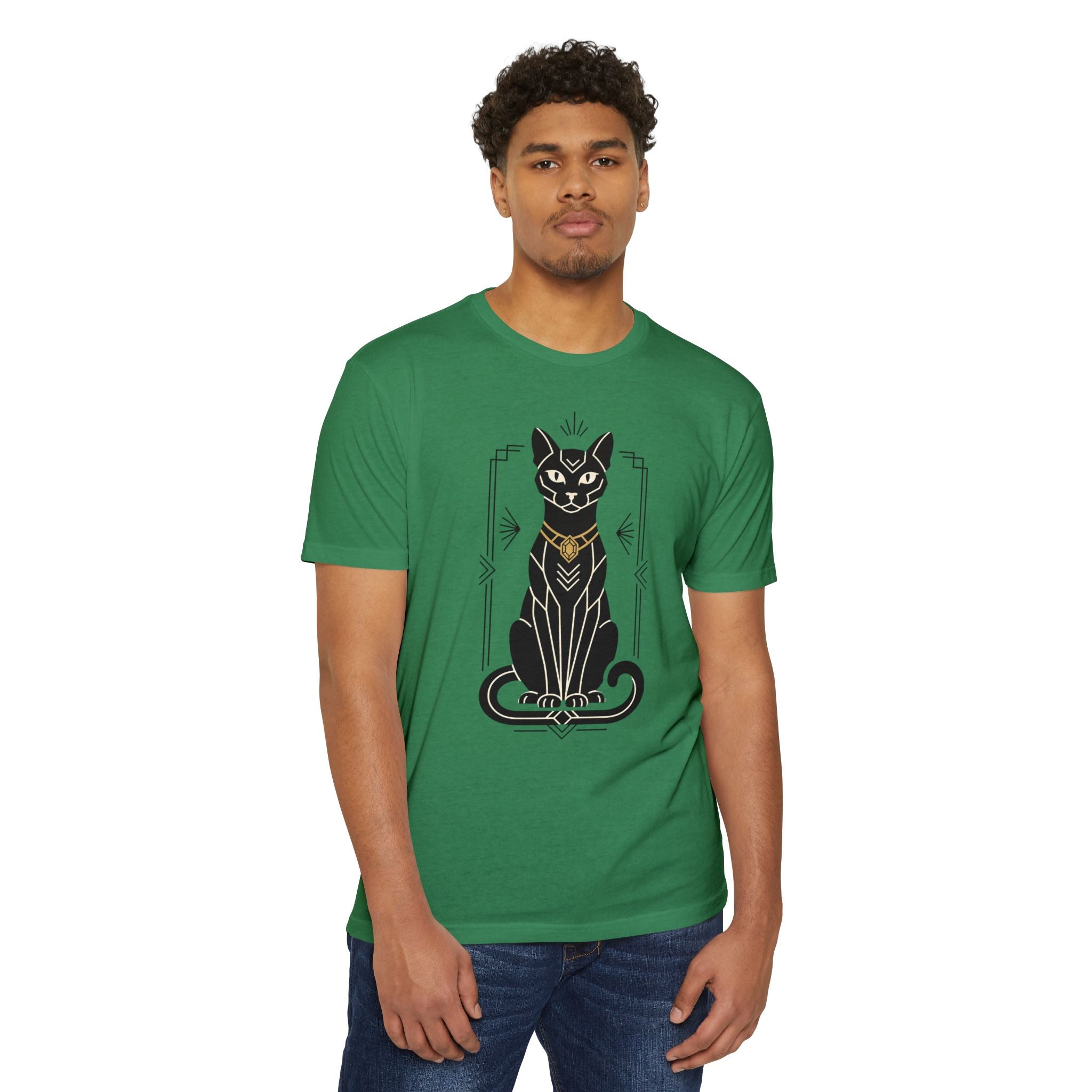 Black Cat T-Shirt Art Deco Egyptian Cat Illustration Graphic Tee Cat Lover Gift Mystic Unisex