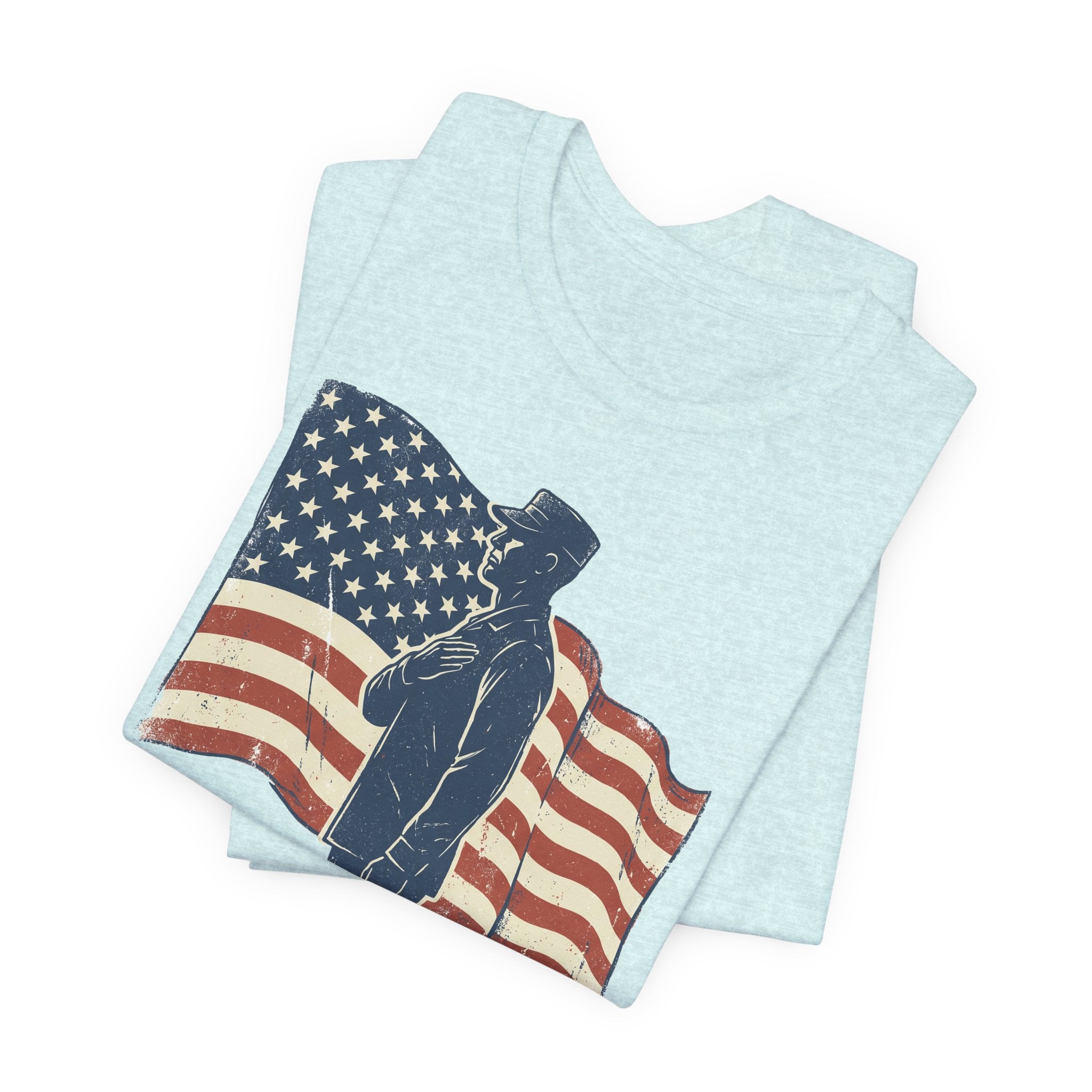 Saluting Soldier with American Flag T-Shirt | Patriotic Military Tee