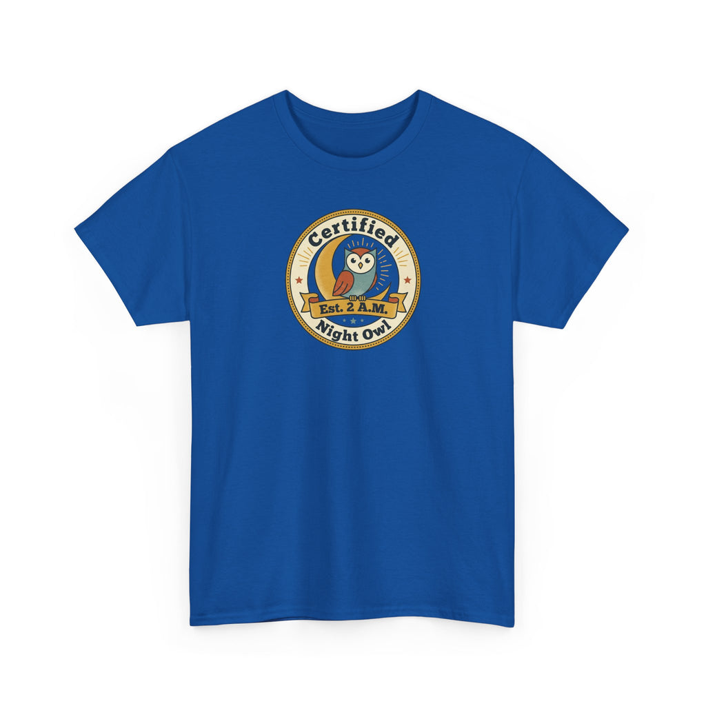 Certified Night Owl T-Shirt | Funny Night Owl Tee | Retro Owl Badge Shirt | Gift for Night Owls