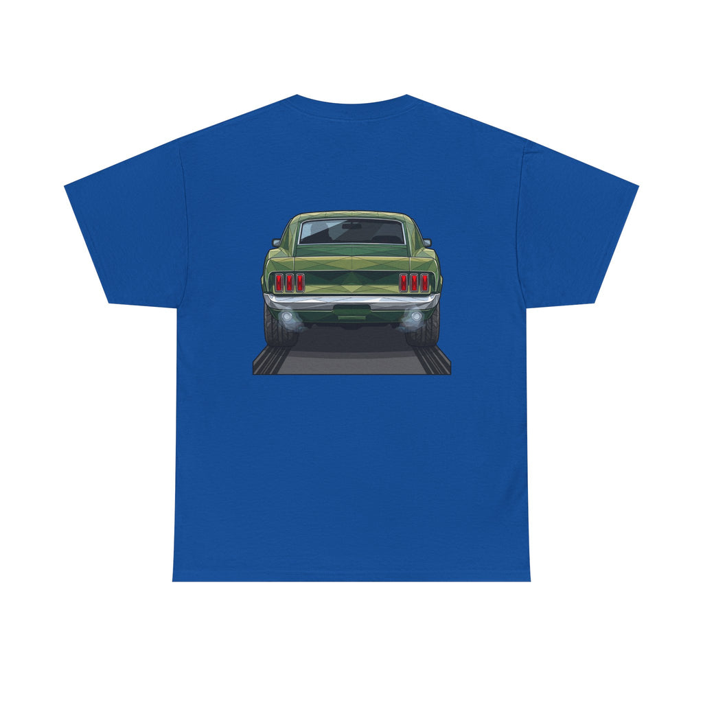 Green Classic Muscle Car T-Shirt | Vintage Mustang Front Back Illustration