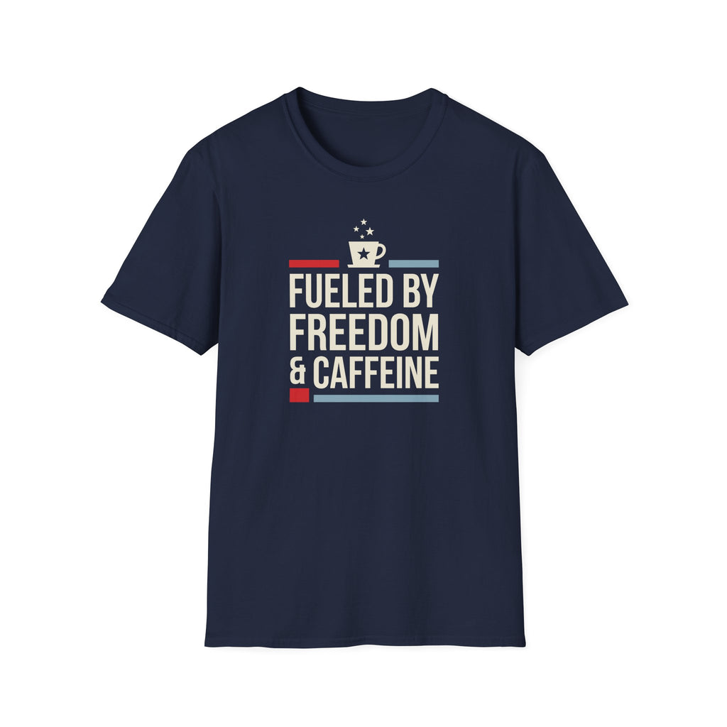 Fueled by Freedom & Caffeine T-Shirt | Patriotic Coffee Tee | Veteran Gift | Dark Colors | Americana