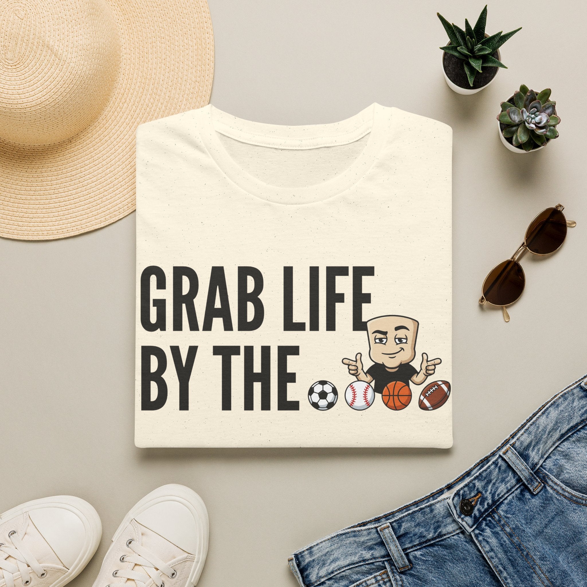 Grab Life By The Balls T-Shirt | Funny Sports Ball Tee | Motivational Gym Coach Humor Gift