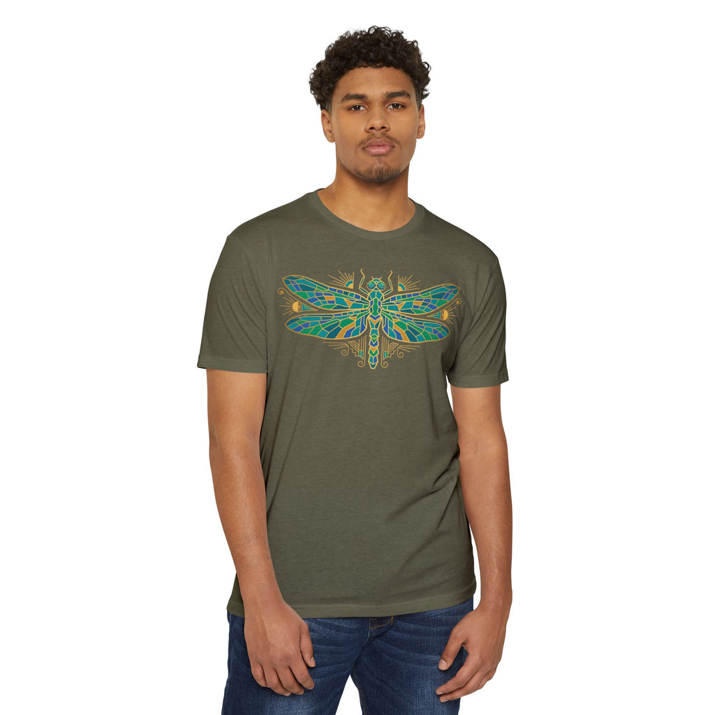 Dragonfly T-Shirt Green Mosaic Nature Insect Illustration Graphic Tee Dragonfly Lover Gift Unisex