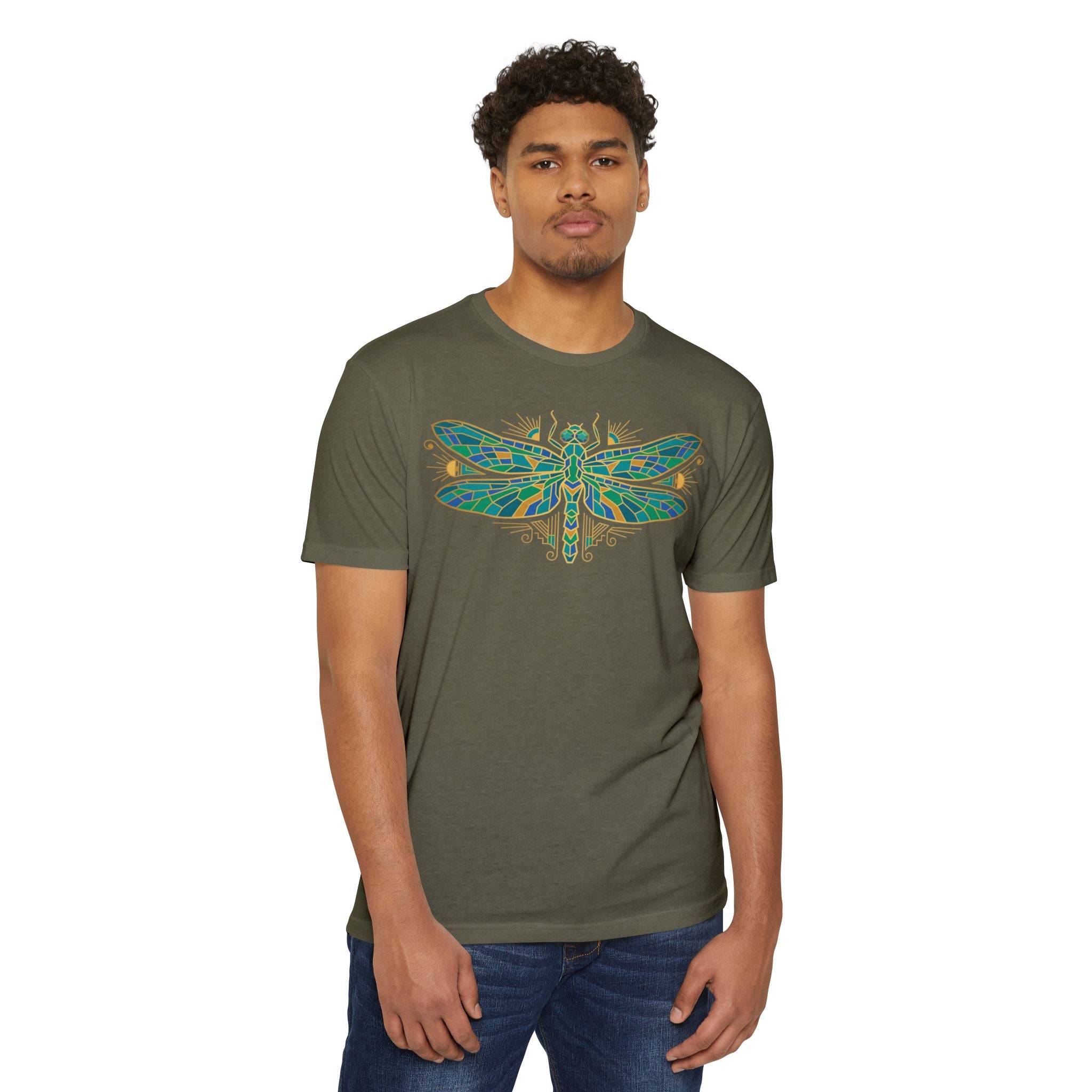 Dragonfly T-Shirt Green Mosaic Nature Insect Illustration Graphic Tee Dragonfly Lover Gift Unisex