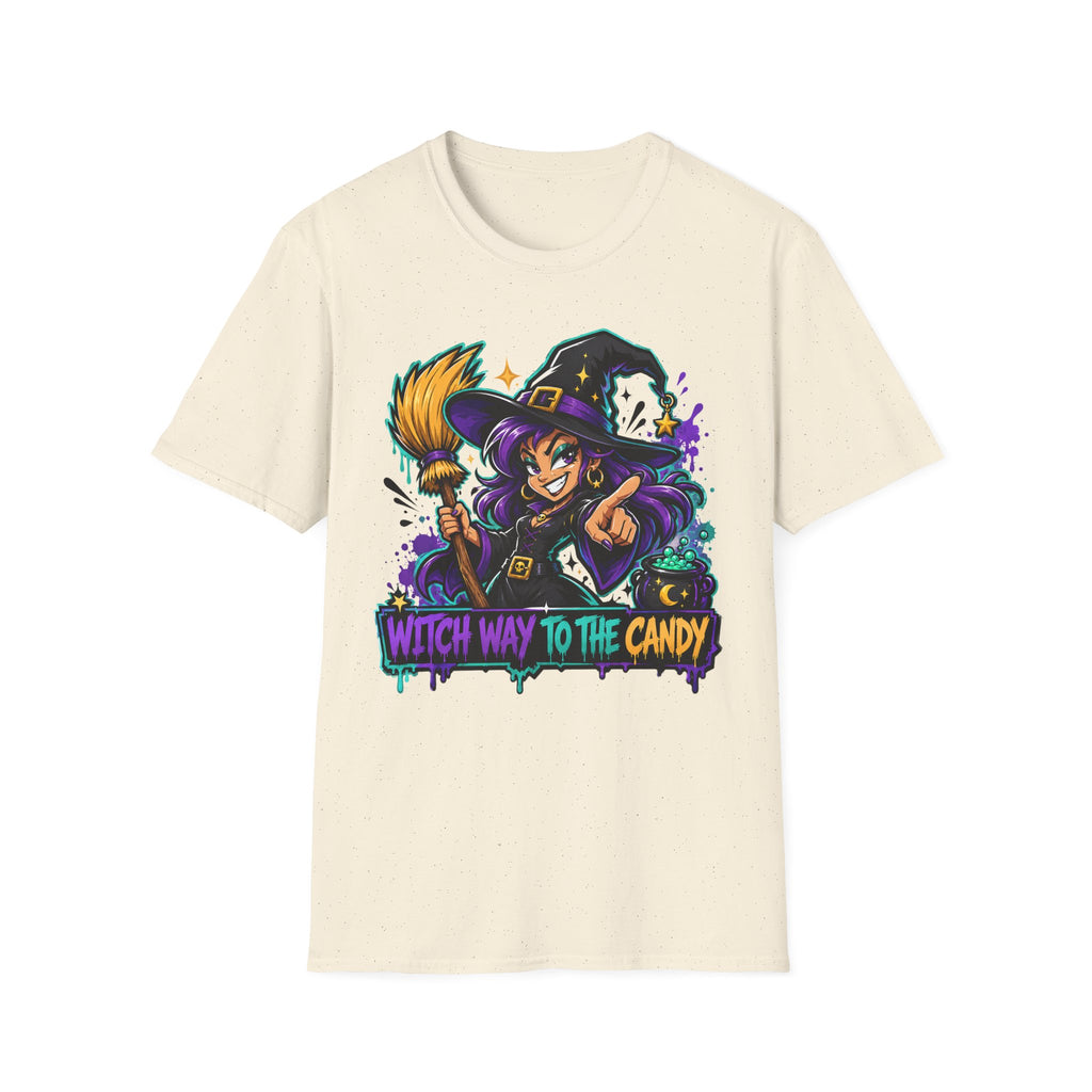 Witch Way To The Candy T-Shirt | Funny Halloween Witch Graphic Tee | Spooky Season Gift | Trick or Treat Shirt