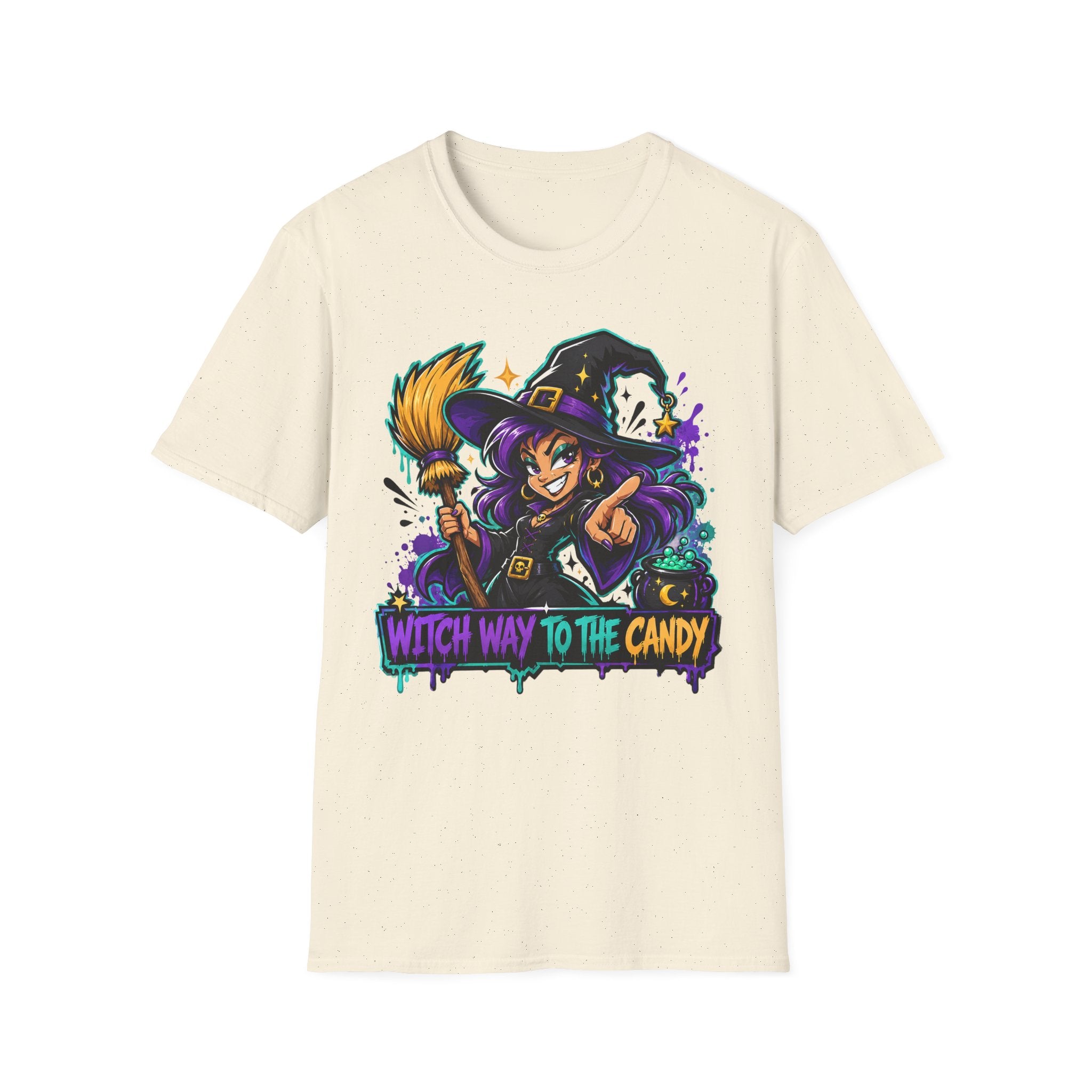 Witch Way To The Candy T-Shirt | Funny Halloween Witch Graphic Tee | Spooky Season Gift | Trick or Treat Shirt