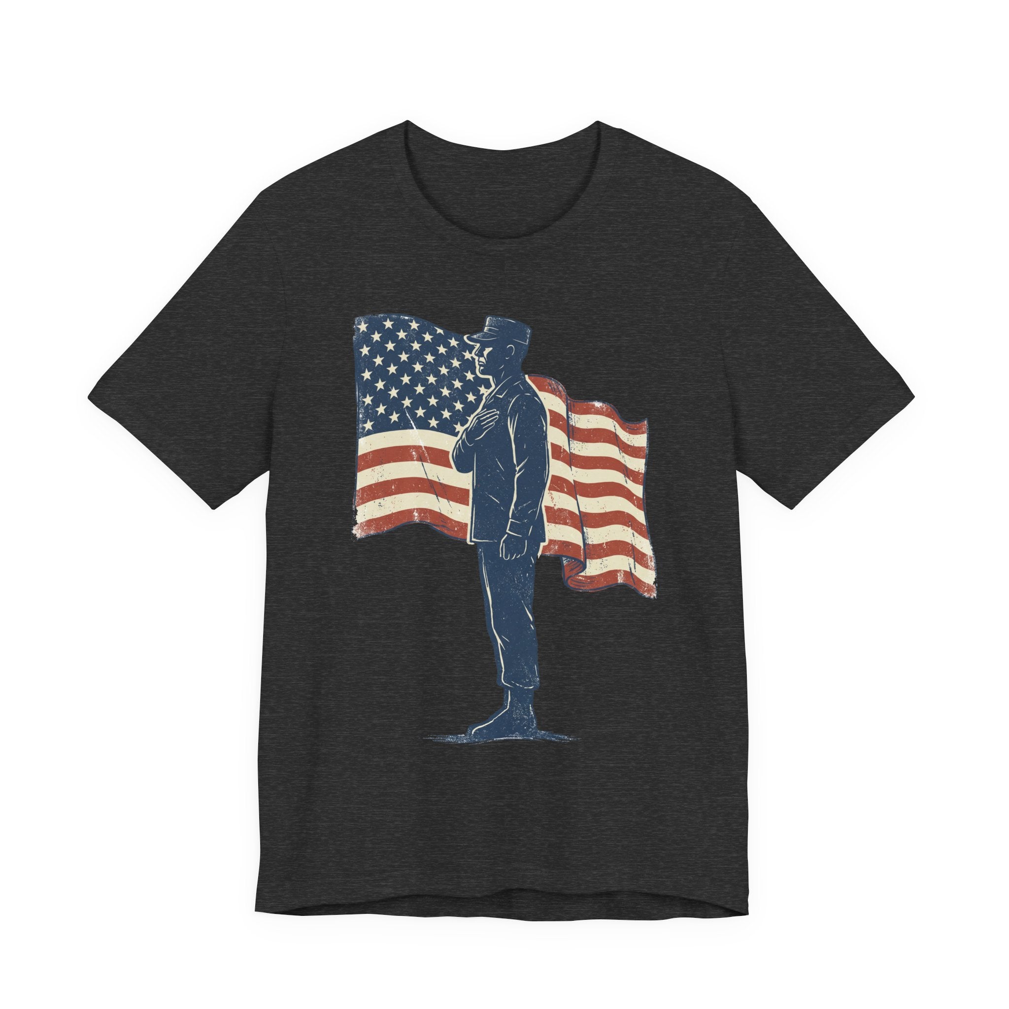 Saluting Soldier with American Flag T-Shirt | Patriotic Military Tee